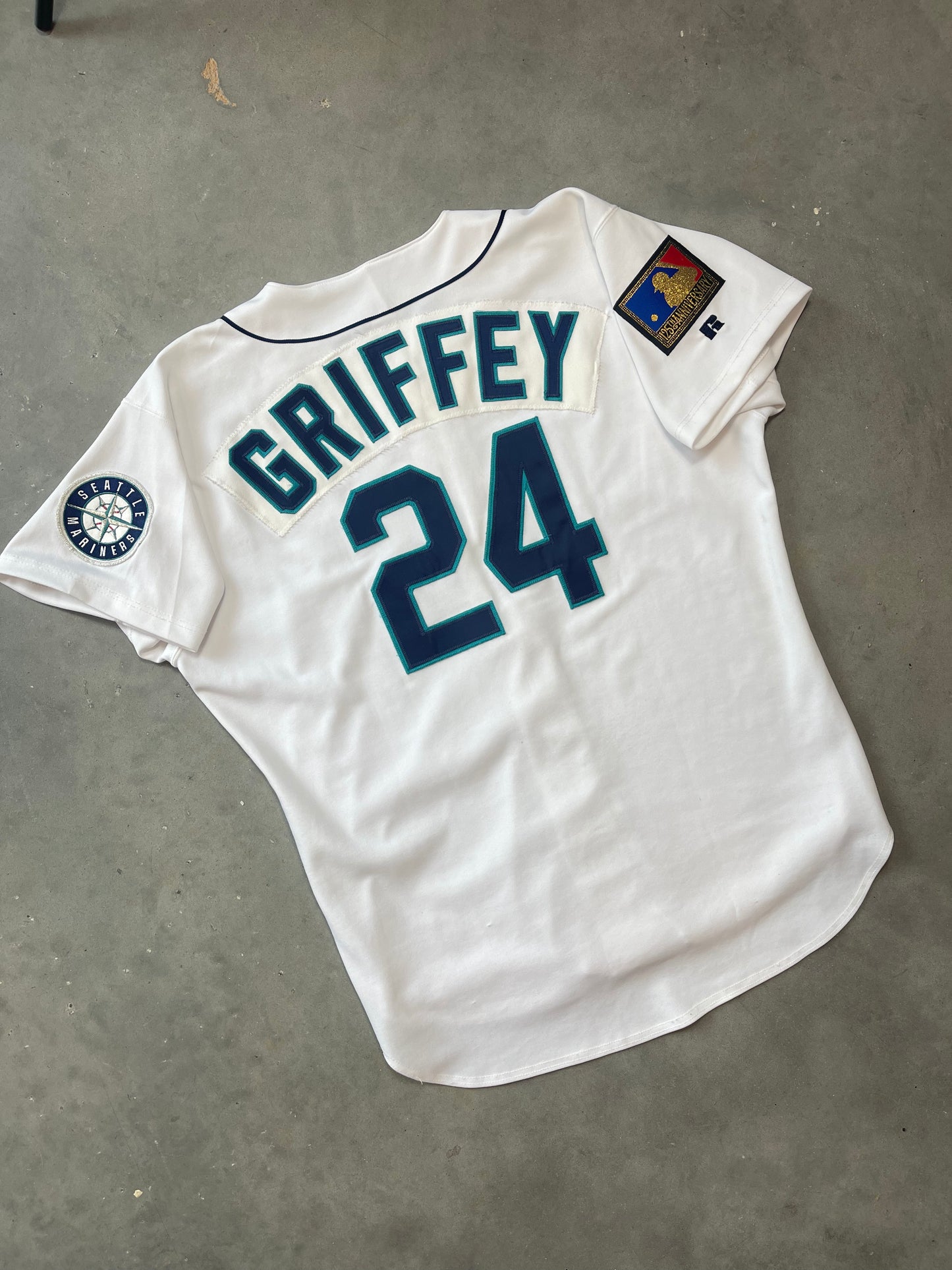 1994 Seattle Mariners Ken Griffey Jr 125th Anniversary Patch Vintage Russell Athletic Authentic MLB Jersey (48/XL)