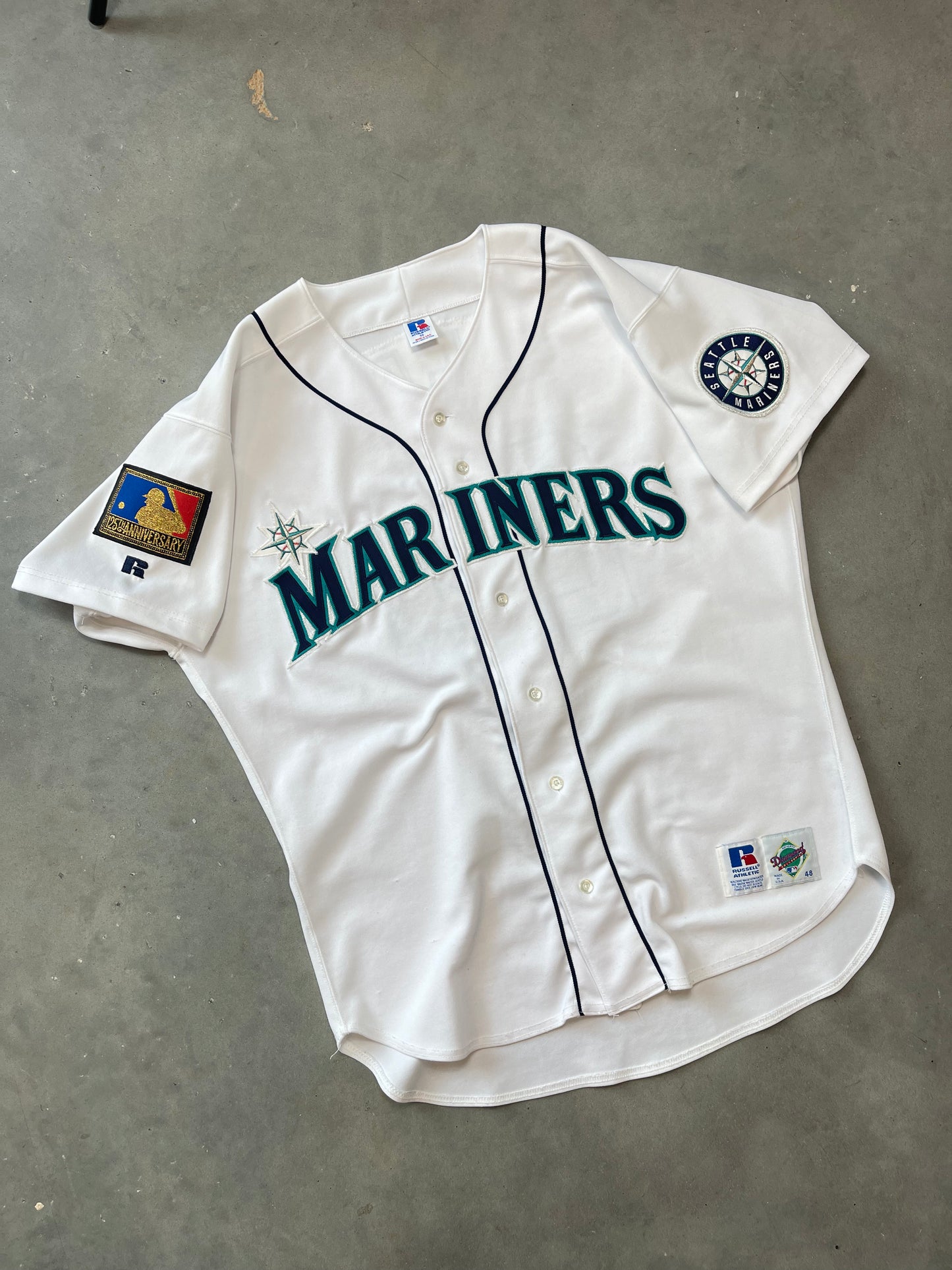 1994 Seattle Mariners Ken Griffey Jr 125th Anniversary Patch Vintage Russell Athletic Authentic MLB Jersey (48/XL)