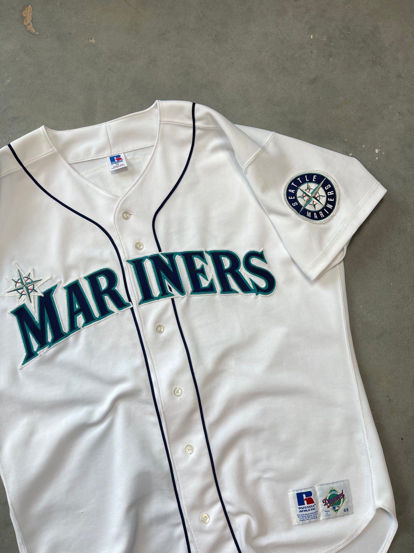 1994 Seattle Mariners Ken Griffey Jr 125th Anniversary Patch Vintage Russell Athletic Authentic MLB Jersey (48/XL)