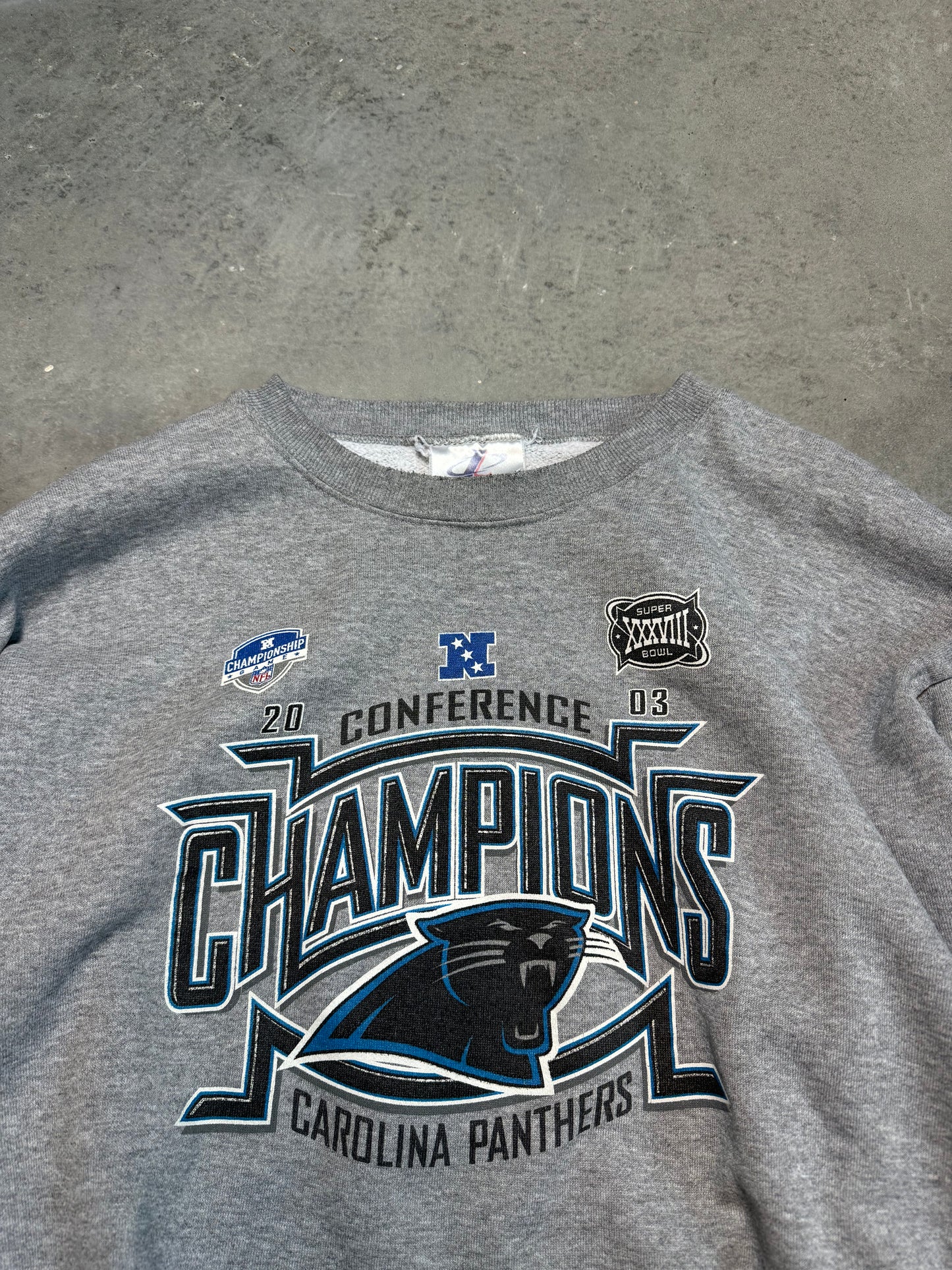 2003 Carolina Panthers Vintage Logo Athletic NFC Champions NFL Crewneck (XL)