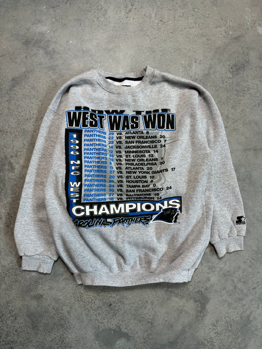 1996 Carolina Panthers “How the West Was Won” NFC West Champions Vintage Starter NFL Crewneck (Medium)