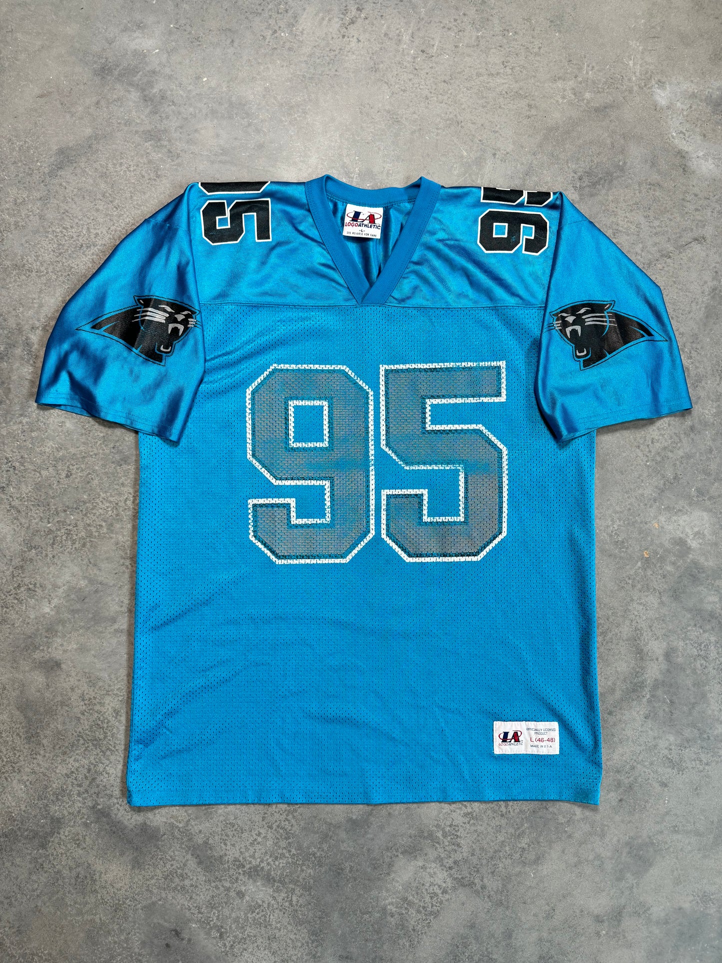 1995 Carolina Panthers Inaugural Season Vintage Blue Logo Athletic NFL Jersey (Large)