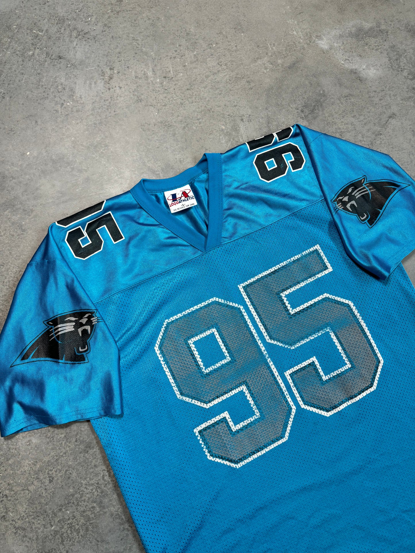 1995 Carolina Panthers Inaugural Season Vintage Blue Logo Athletic NFL Jersey (Large)