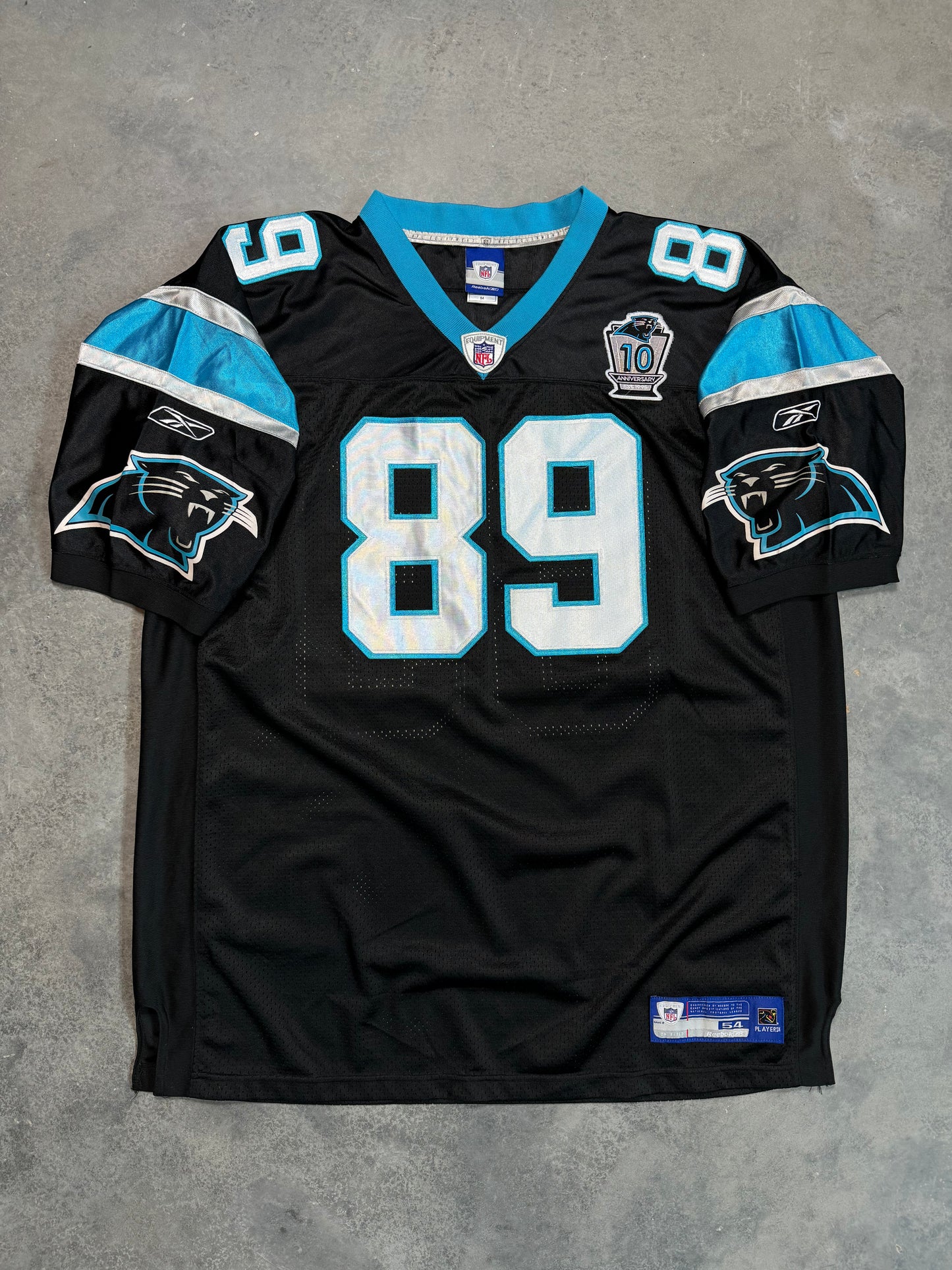 2004 Carolina Panthers Steve Smith 10th Anniversary Patch Vintage NFL Reebok On Field Authentic Jersey (54/XXL)