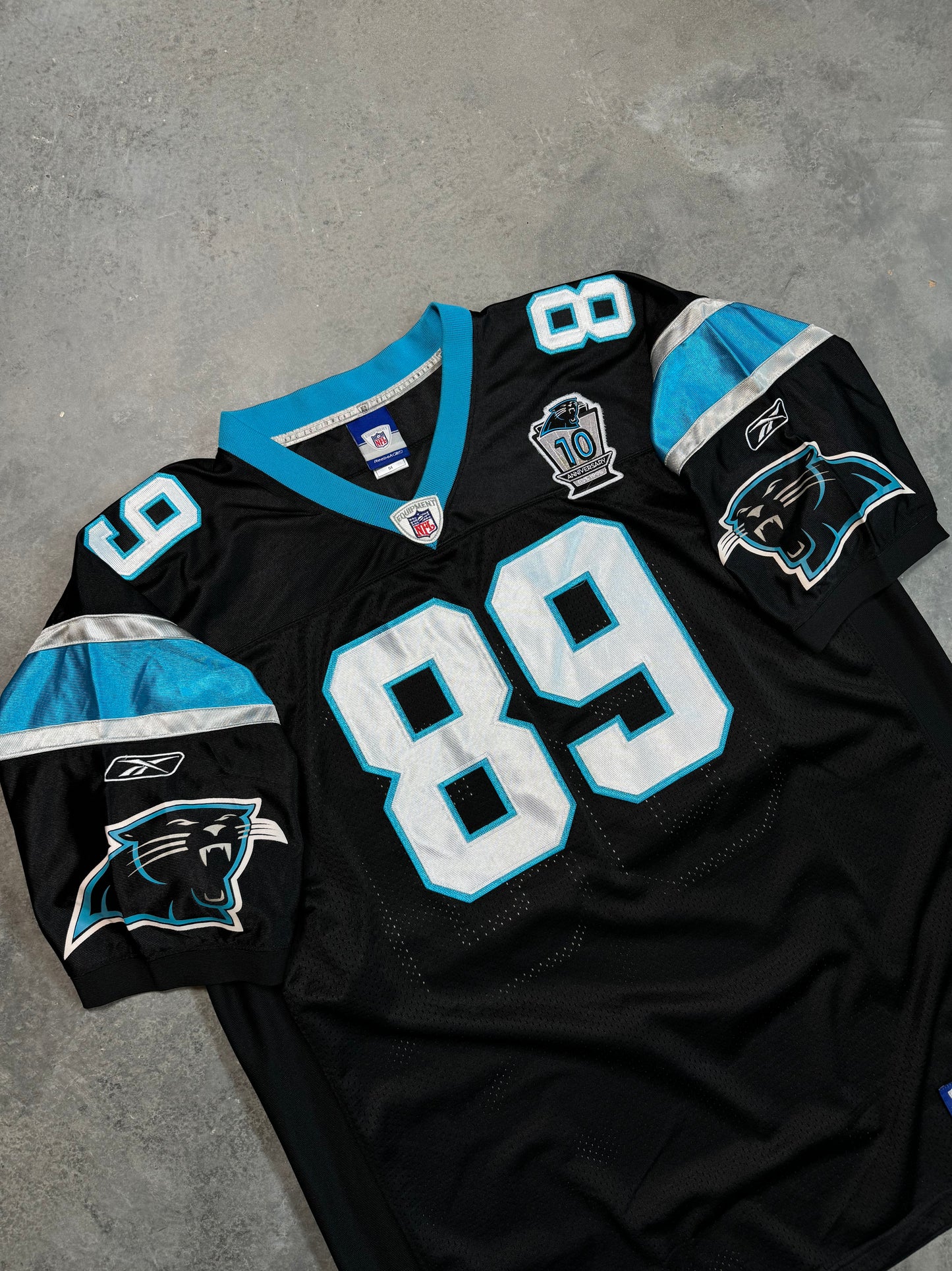 2004 Carolina Panthers Steve Smith 10th Anniversary Patch Vintage NFL Reebok On Field Authentic Jersey (54/XXL)