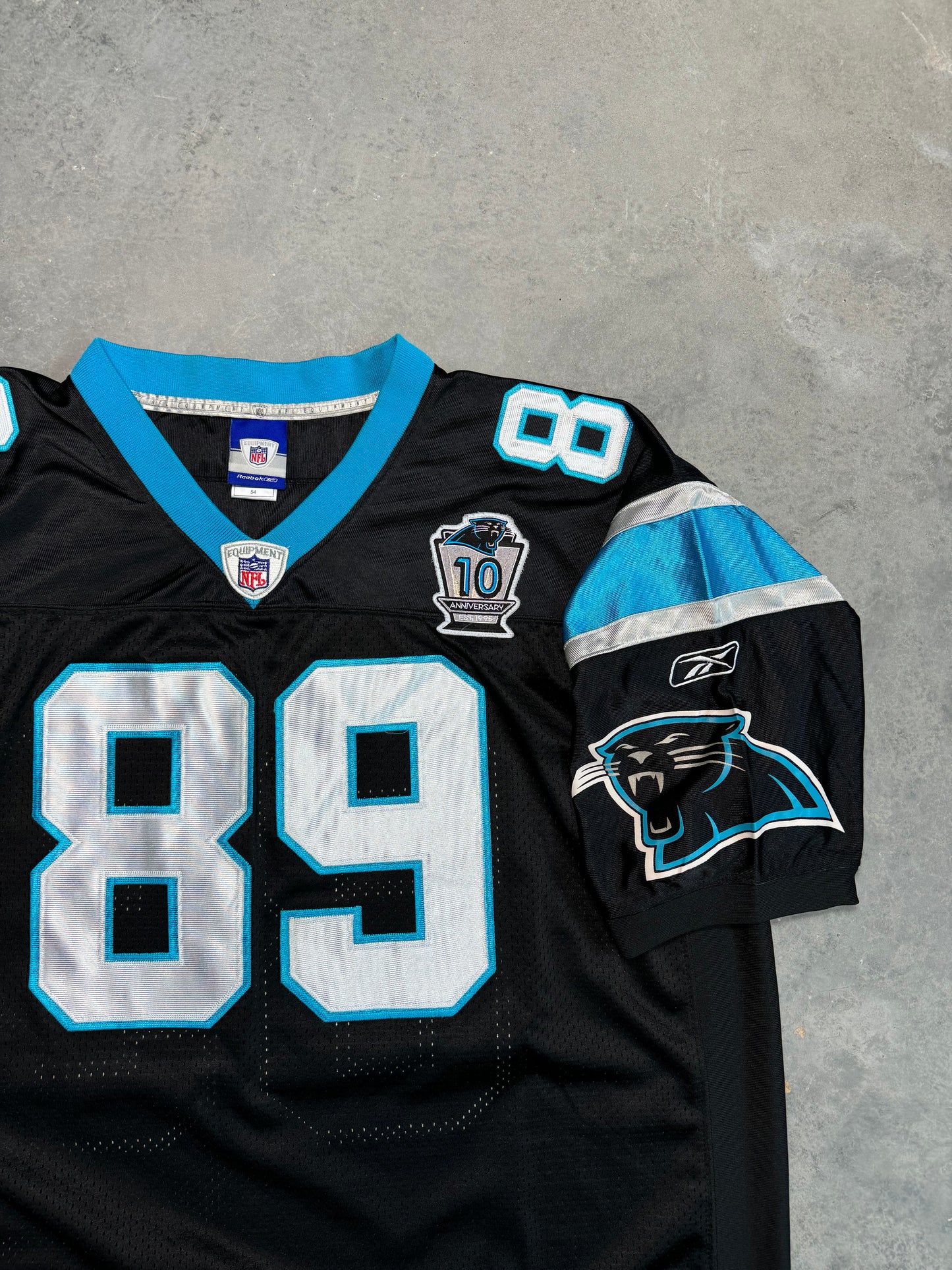 2004 Carolina Panthers Steve Smith 10th Anniversary Patch Vintage NFL Reebok On Field Authentic Jersey (54/XXL)