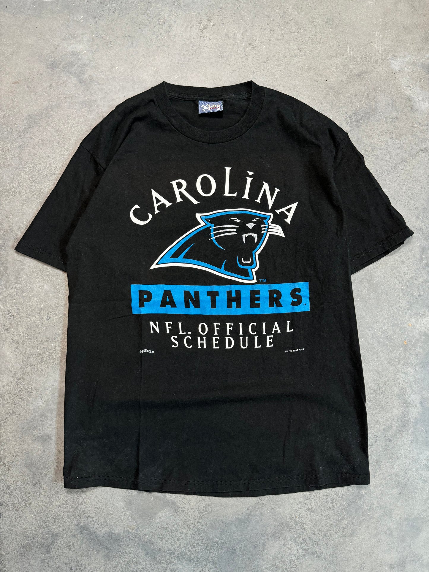 1995 Carolina Panthers Vintage Lee Sport Inaugural Season NFL Schedule Tee (XL)