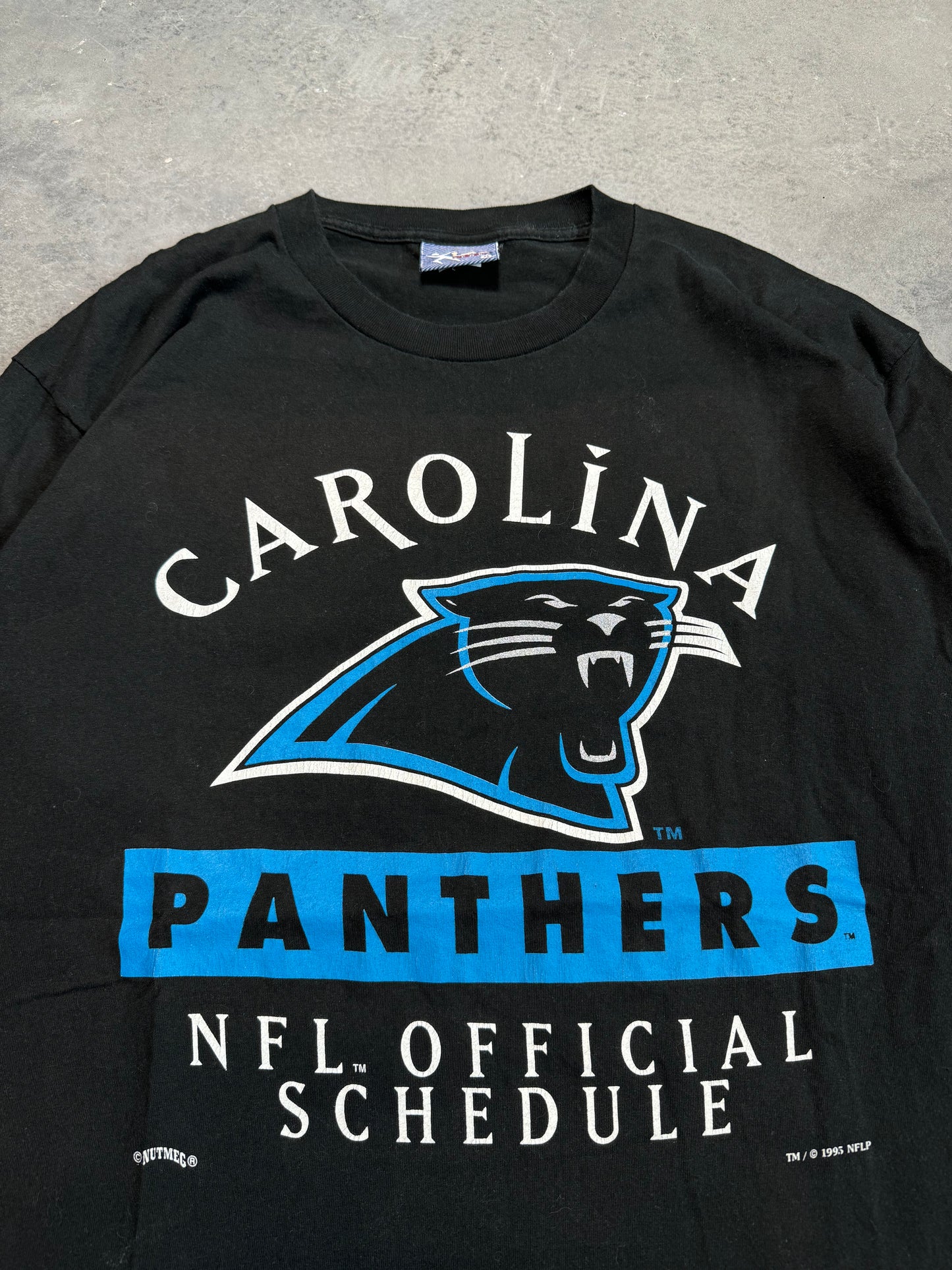 1995 Carolina Panthers Vintage Lee Sport Inaugural Season NFL Schedule Tee (XL)