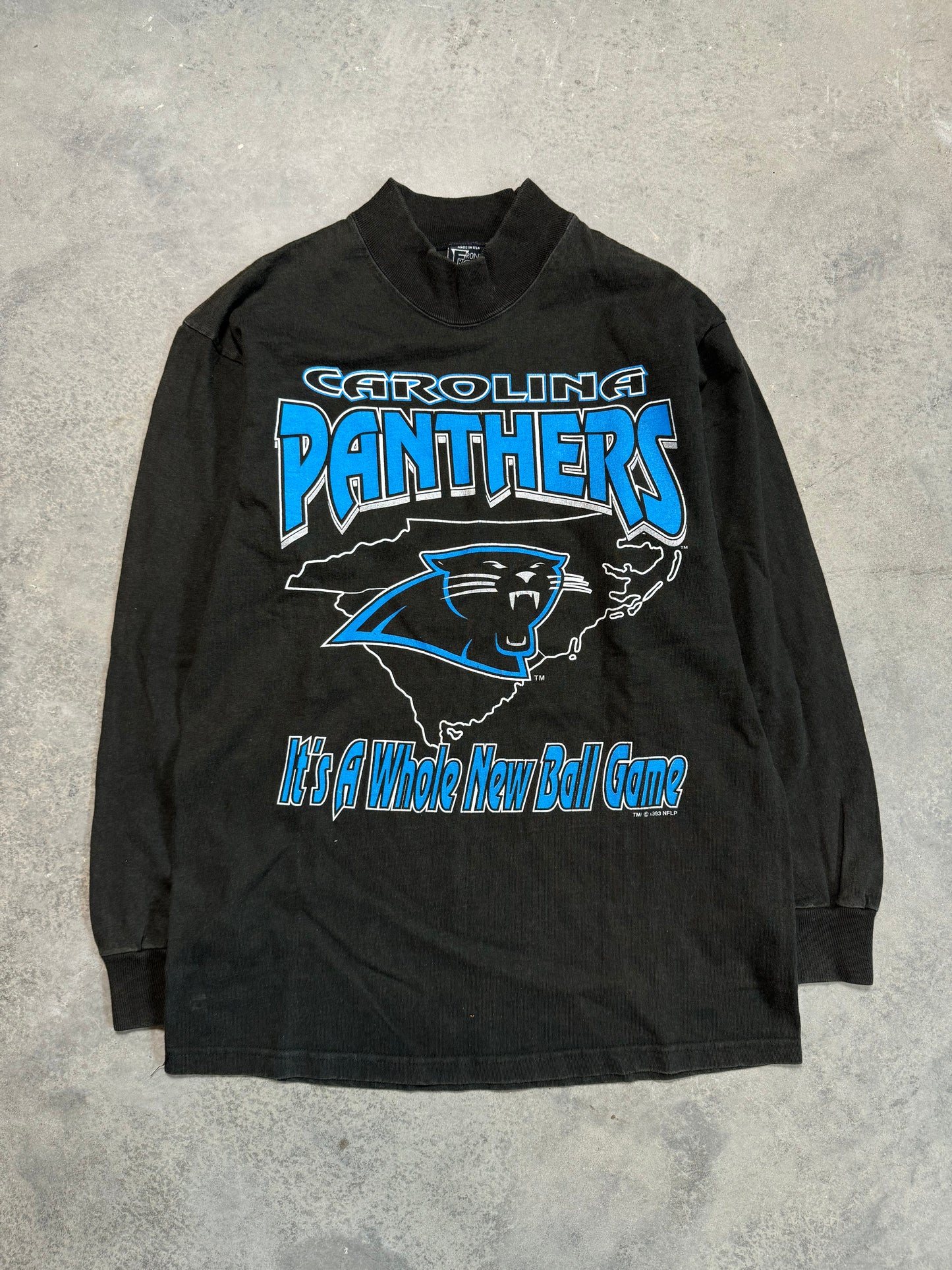 1993 Carolina Panthers “It’s A Whole New Game” Vintage NFL Mock Neck Longsleeve Tee (Medium)