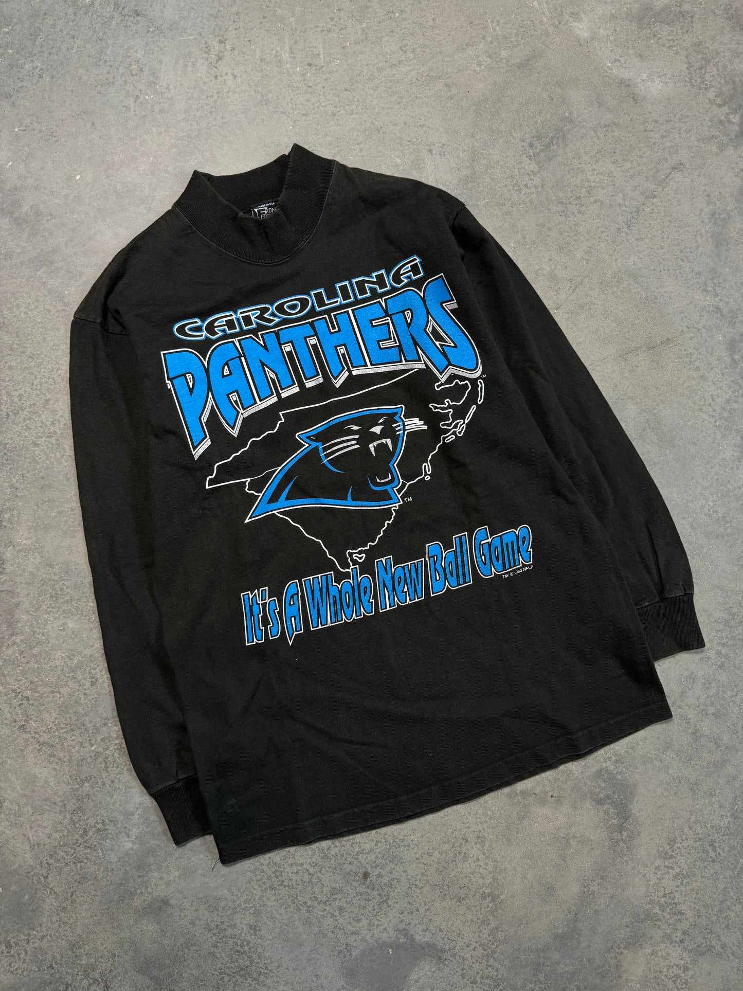 1993 Carolina Panthers “It’s A Whole New Game” Vintage NFL Mock Neck Longsleeve Tee (Medium)