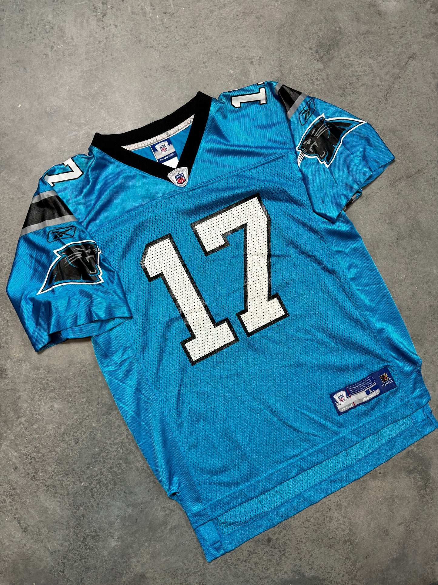 00’s Carolina Panthers Jake Delhomme Vintage Reebok Blue Alternate NFL Jersey (Youth Large)