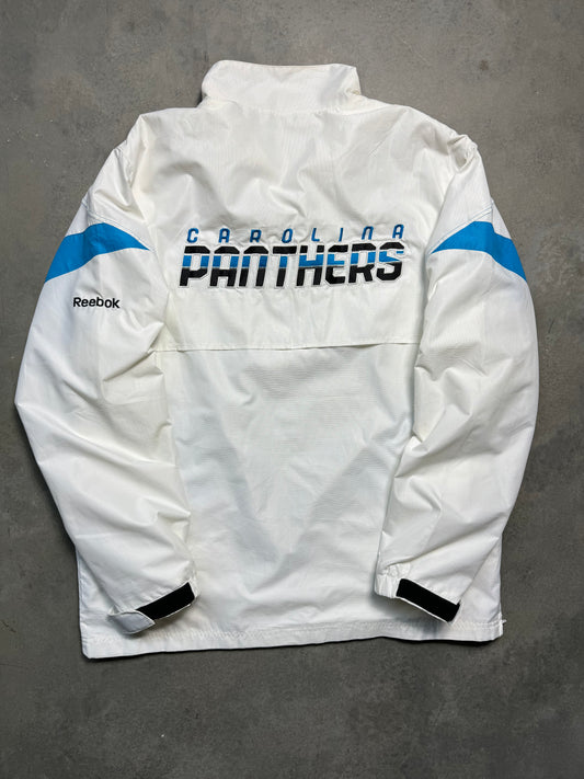 00’s Carolina Panthers Vintage White Reebok Quarter Zip Embroidered NFL Pullover Windbreaker Jacket (Large)
