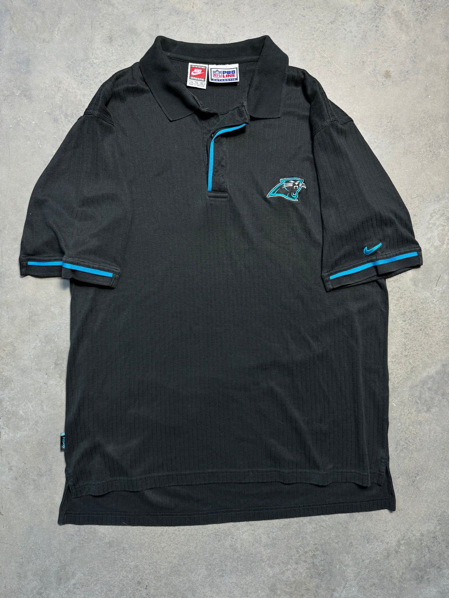 90’s Carolina Panthers Vintage Black Nike Team Sports NFL Collared Polo Shirt (XL)