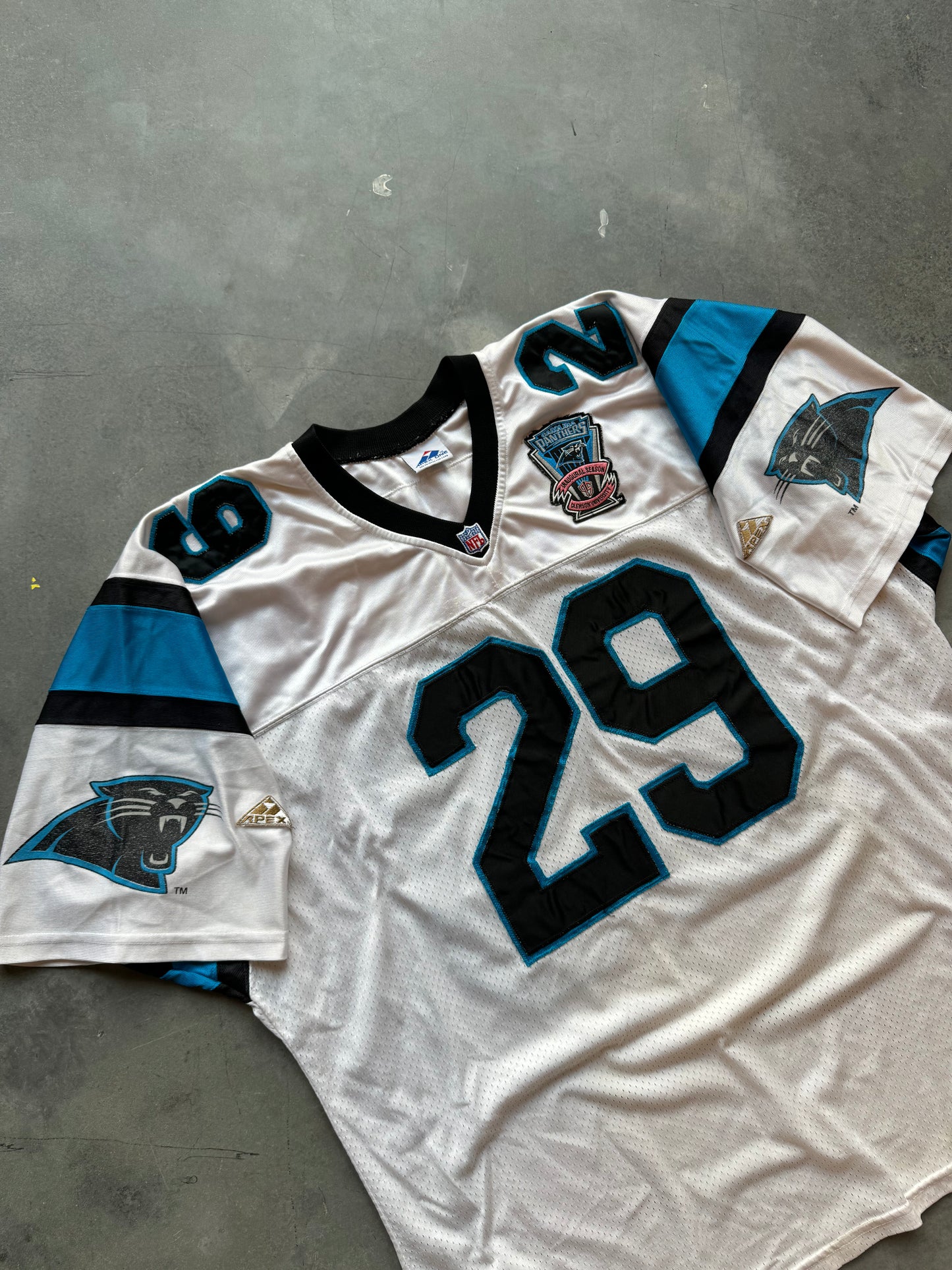 1995 Carolina Panthers Inaugural Season Patch White NFL Commemorative 29th Franchise Apex One Jersey (XXL)