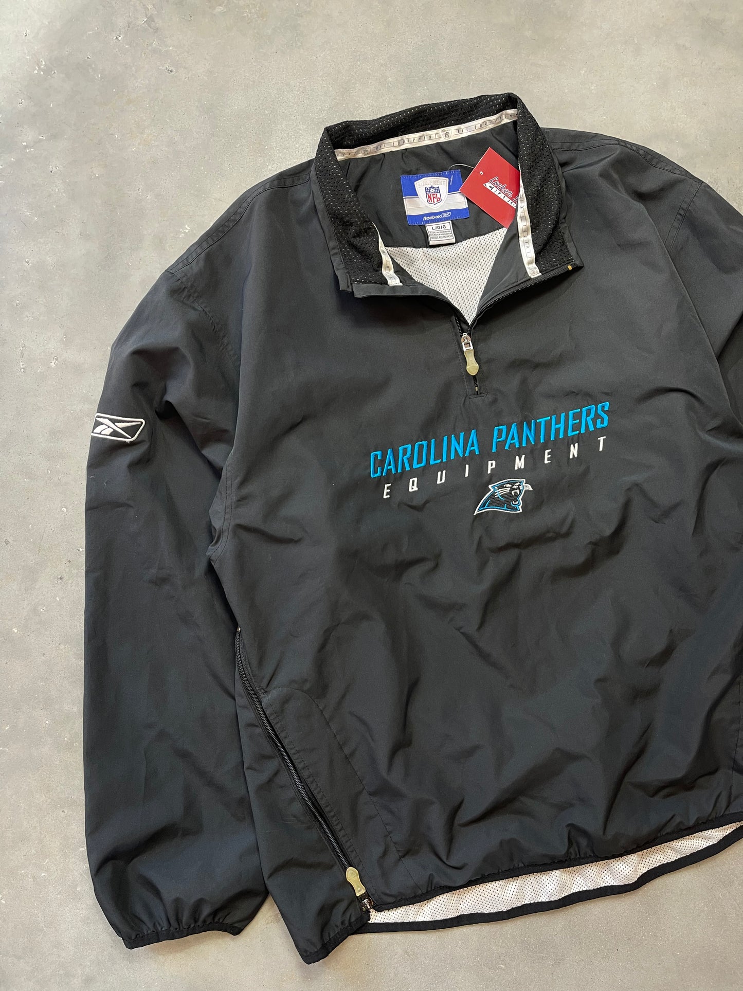 00's Carolina Panthers Reebok Half Zip Equipment NFL Pullover Jacket (Large)