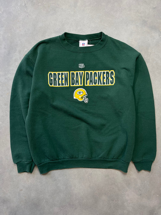 00's Green Bay Packers Spellout Green Vintage NFL Crewneck (Large)