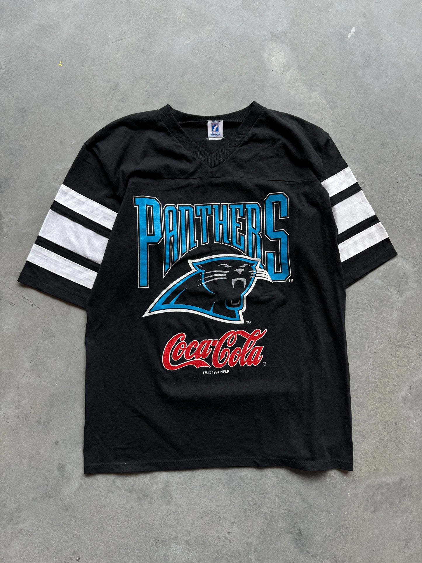 1994 Carolina Panthers x Coca Cola Vintage Logo 7 Striped NFL Tee (Large)