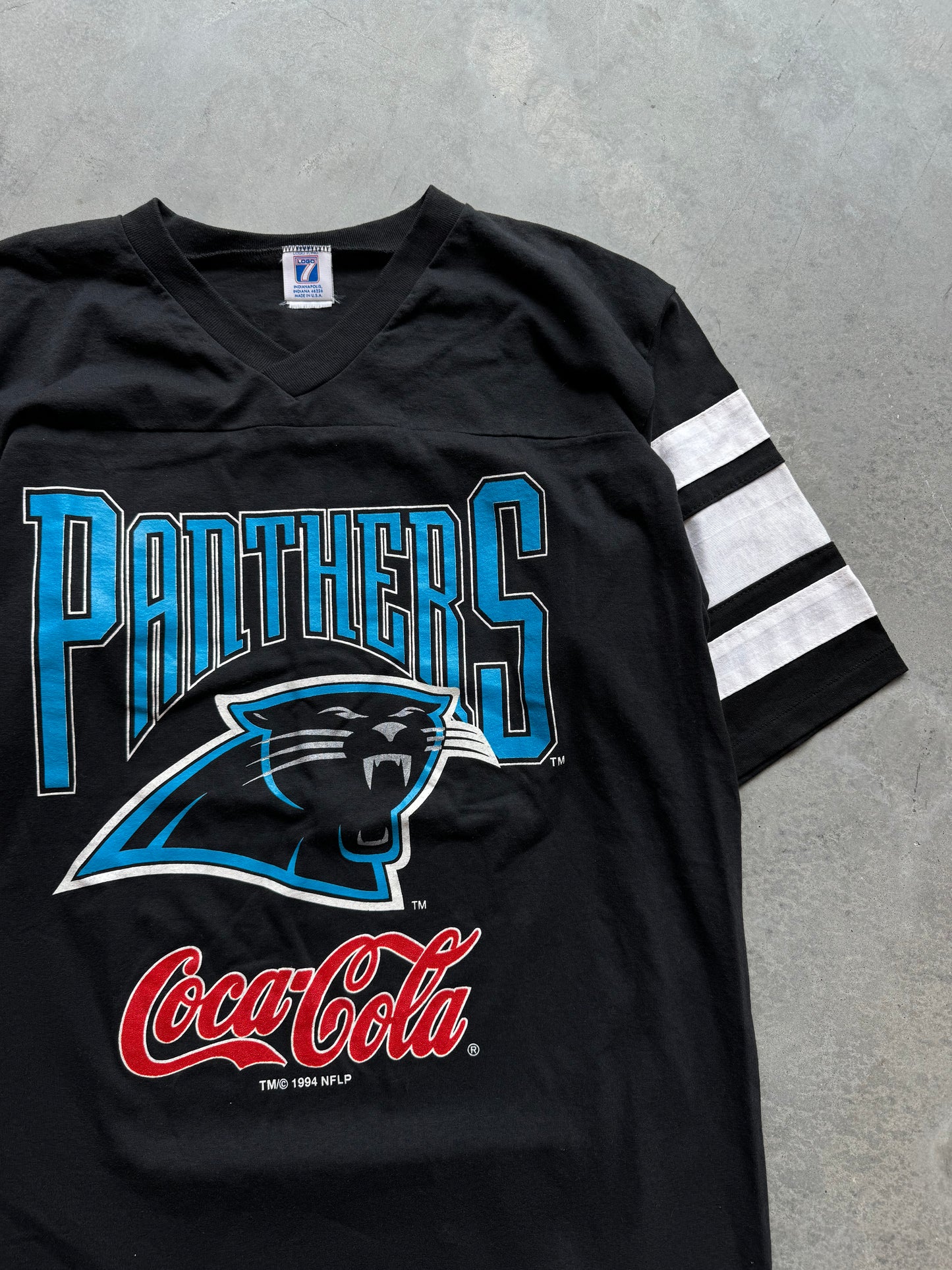 1994 Carolina Panthers x Coca Cola Vintage Logo 7 Striped NFL Tee (Large)