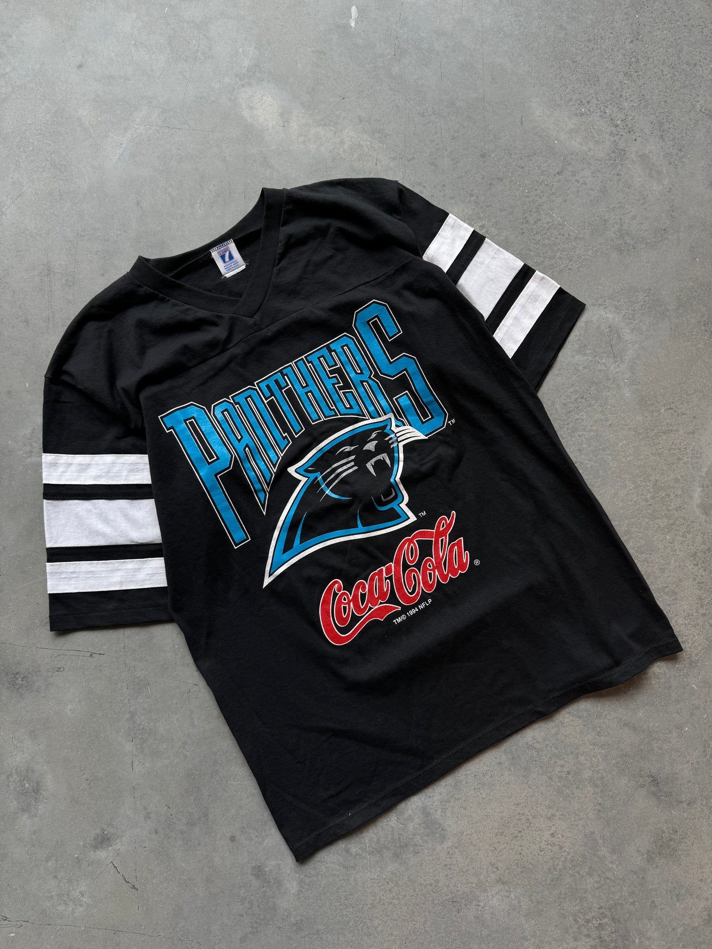 1994 Carolina Panthers x Coca Cola Vintage Logo 7 Striped NFL Tee (Large)