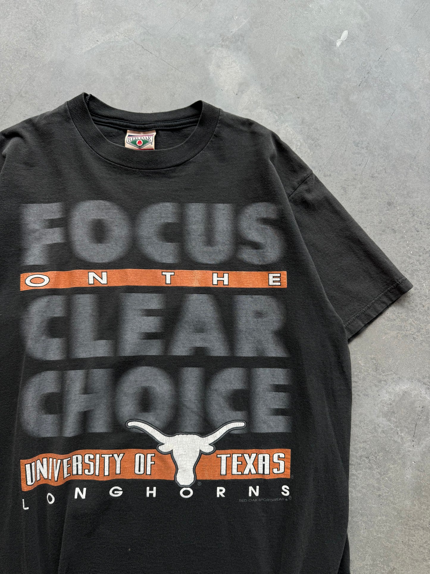 90’s Texas Longhorns Vintage “Focus on the Clear Choice” College Football Tee (Large)