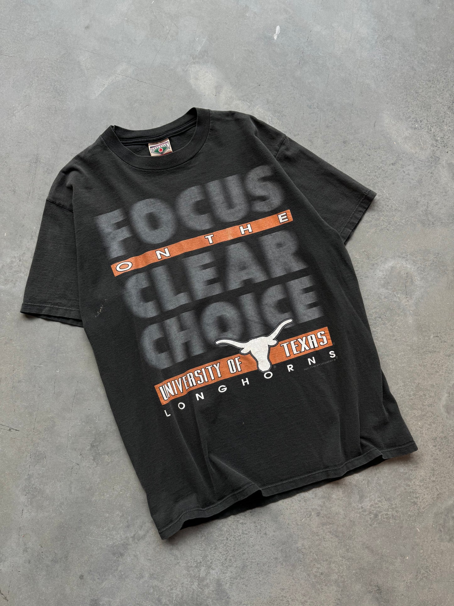 90’s Texas Longhorns Vintage “Focus on the Clear Choice” College Football Tee (Large)