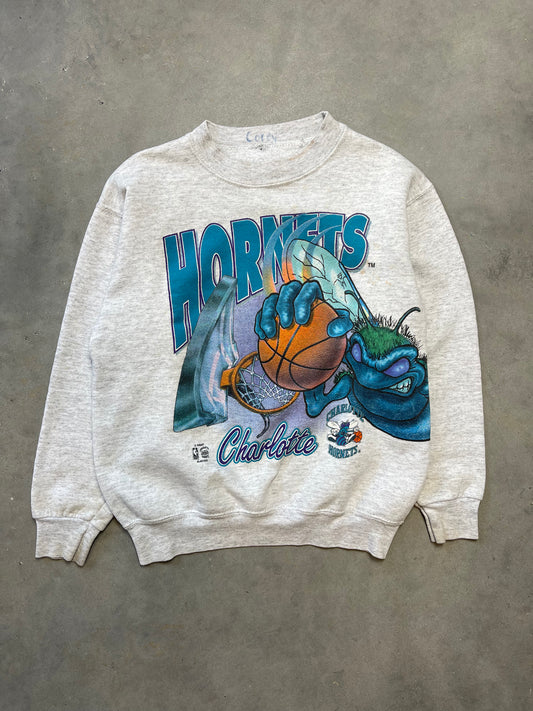 90’s Charlotte Hornets Realistic Hugo Wrap Around Graphic Vintage NBA Crewneck by Salem Sportswear (X Small)