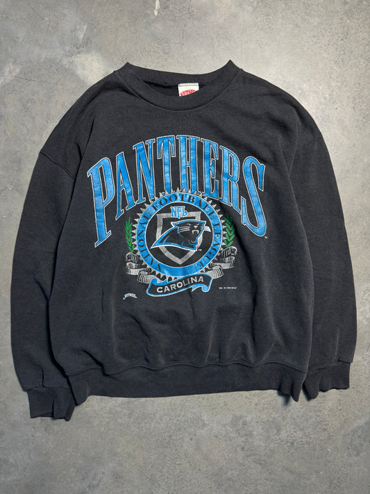 1993 Carolina Panthers Vintage Nutmeg Mills Faded Black Heavyweight NFL Crewneck (Large)
