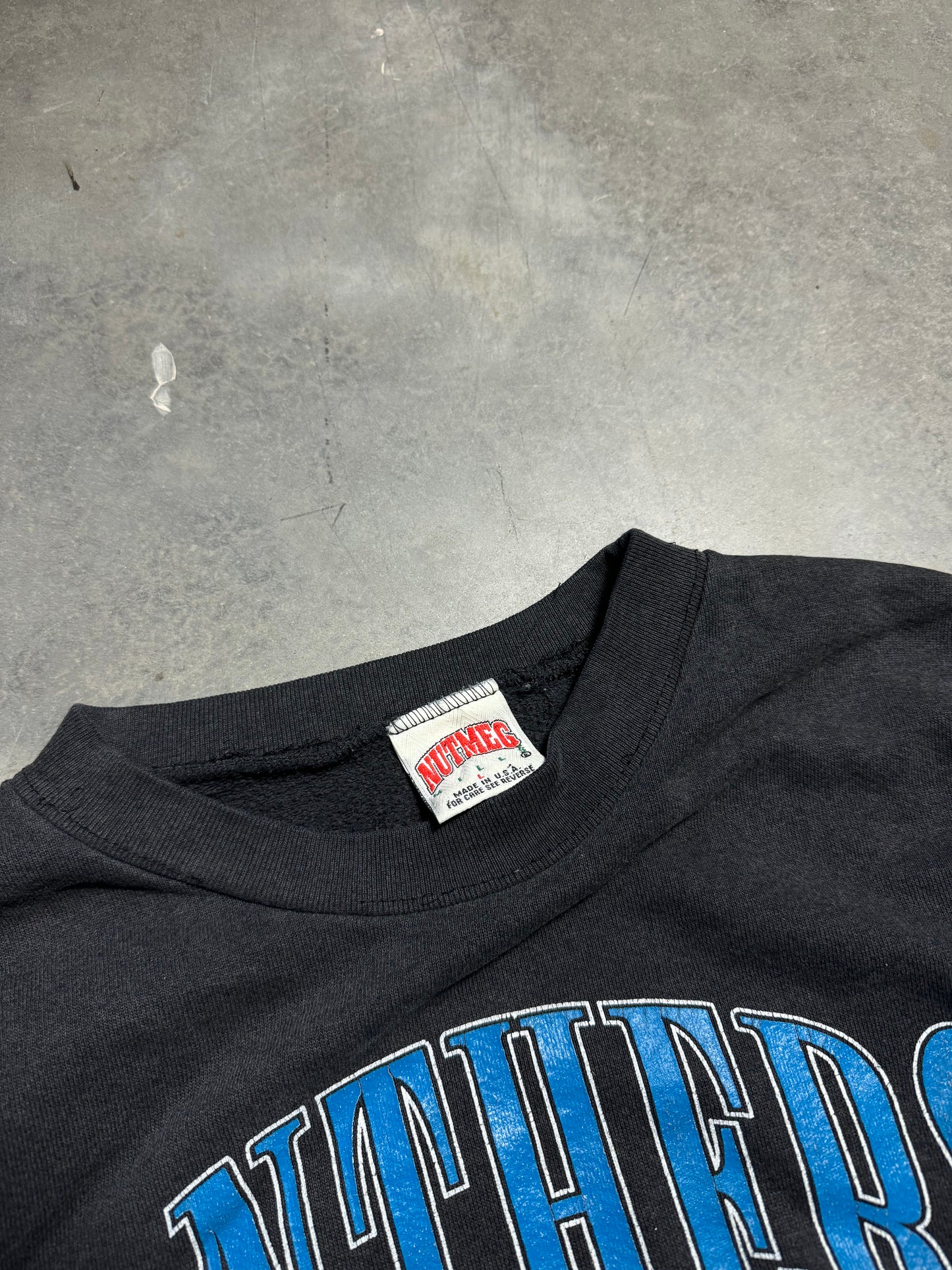 1993 Carolina Panthers Vintage Nutmeg Mills Faded Black Heavyweight NFL Crewneck (Large)