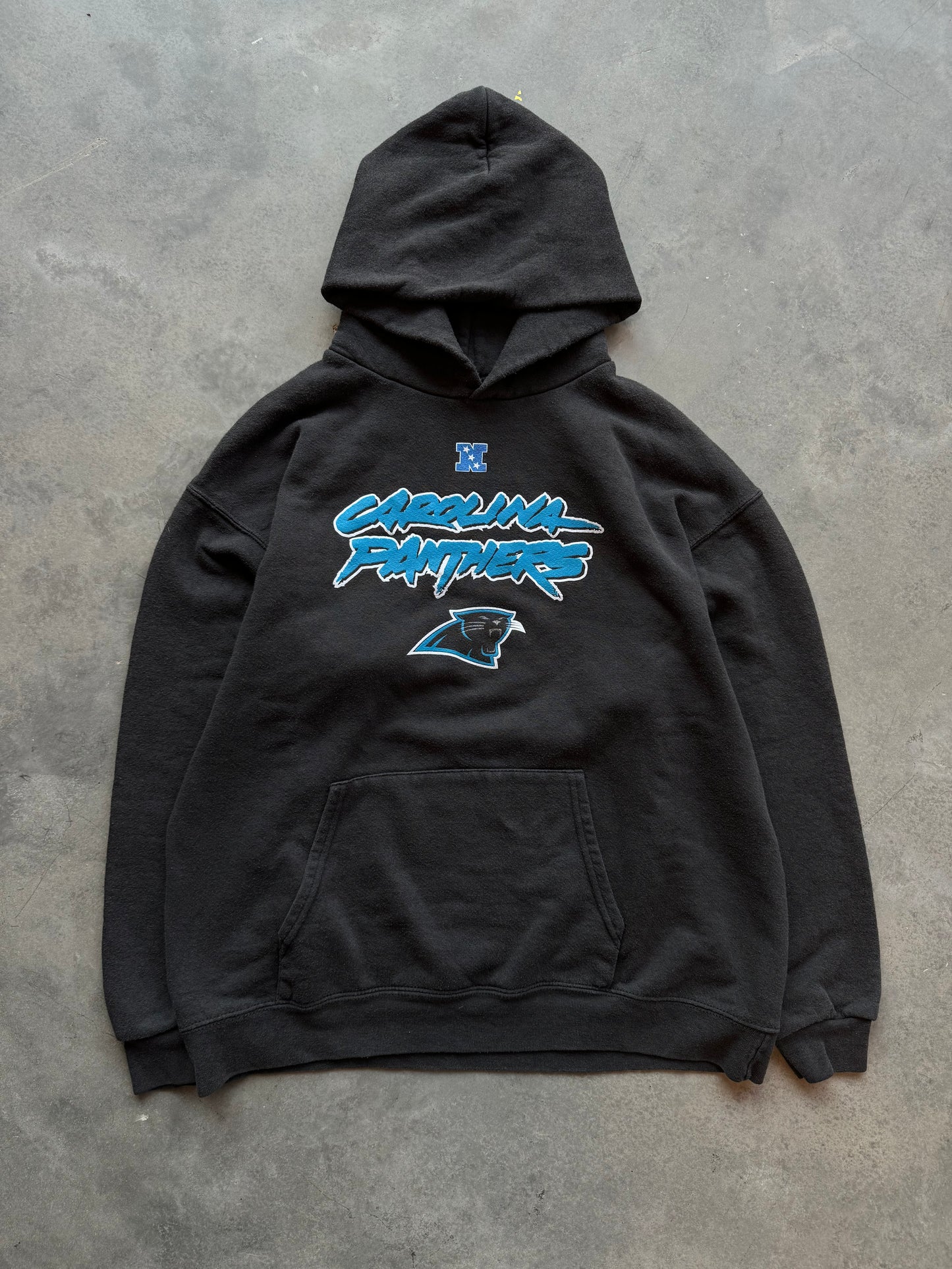 00’s Carolina Panthers Vintage Cat Scratch Font Black NFL Hoodie (Medium)