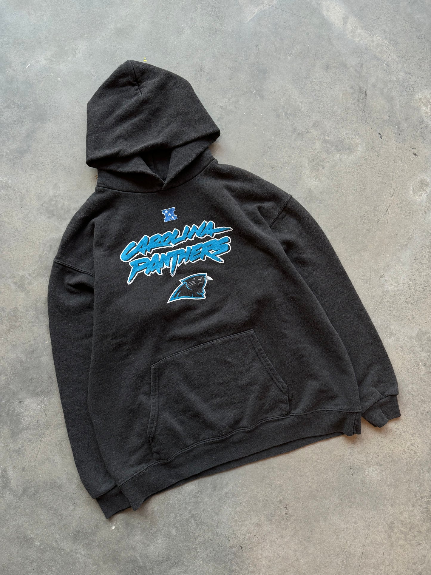 00’s Carolina Panthers Vintage Cat Scratch Font Black NFL Hoodie (Medium)