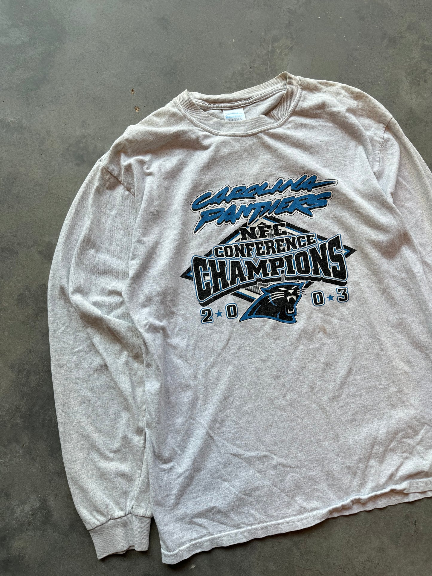 2003 Carolina Panthers Vintage NFC Champions Heather Grey NFL Longsleeve Tee (Large)