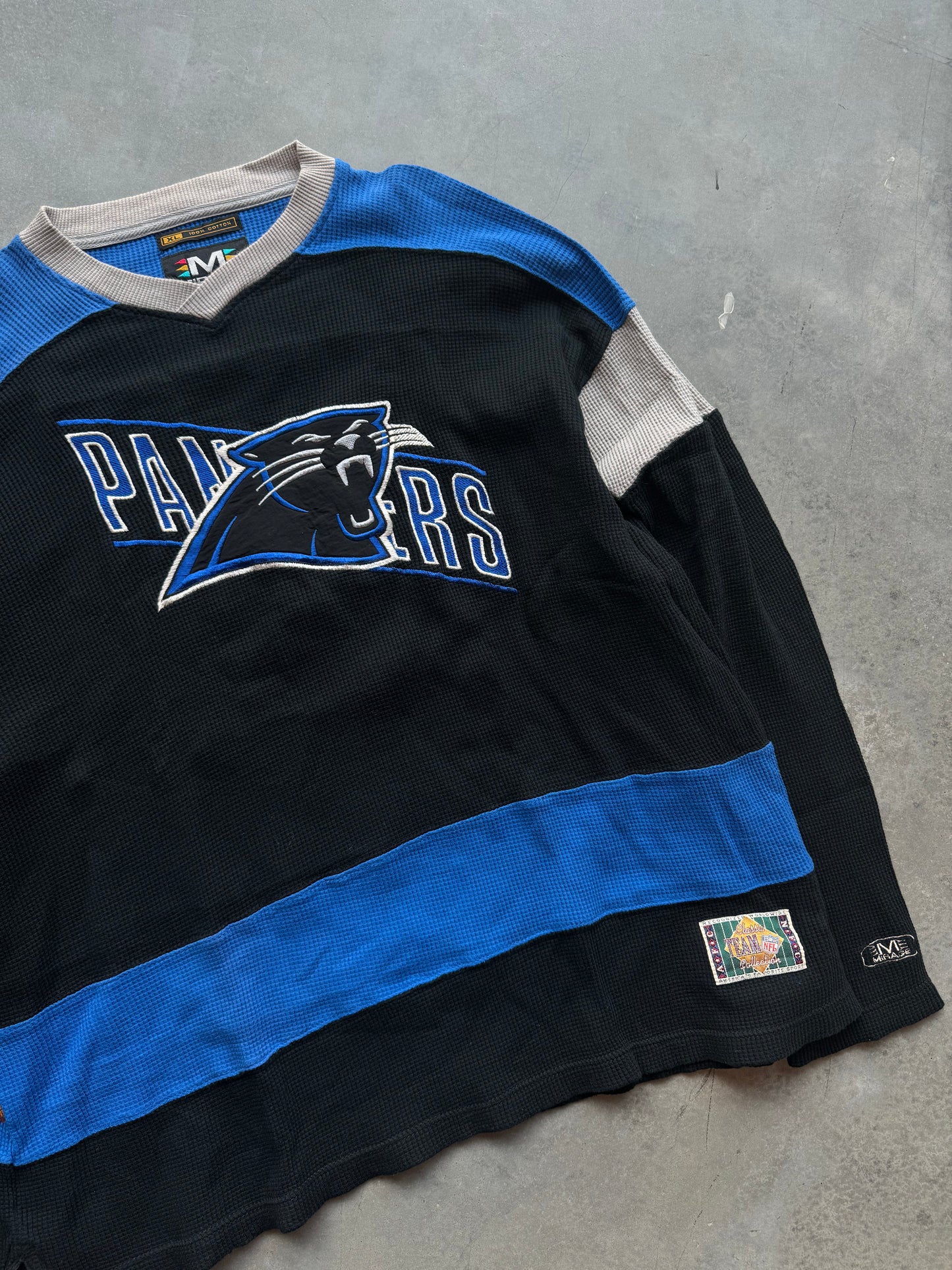 90’s Carolina Panthers Vintage Mirage Waffle Knit Longsleeve Tee (XL)