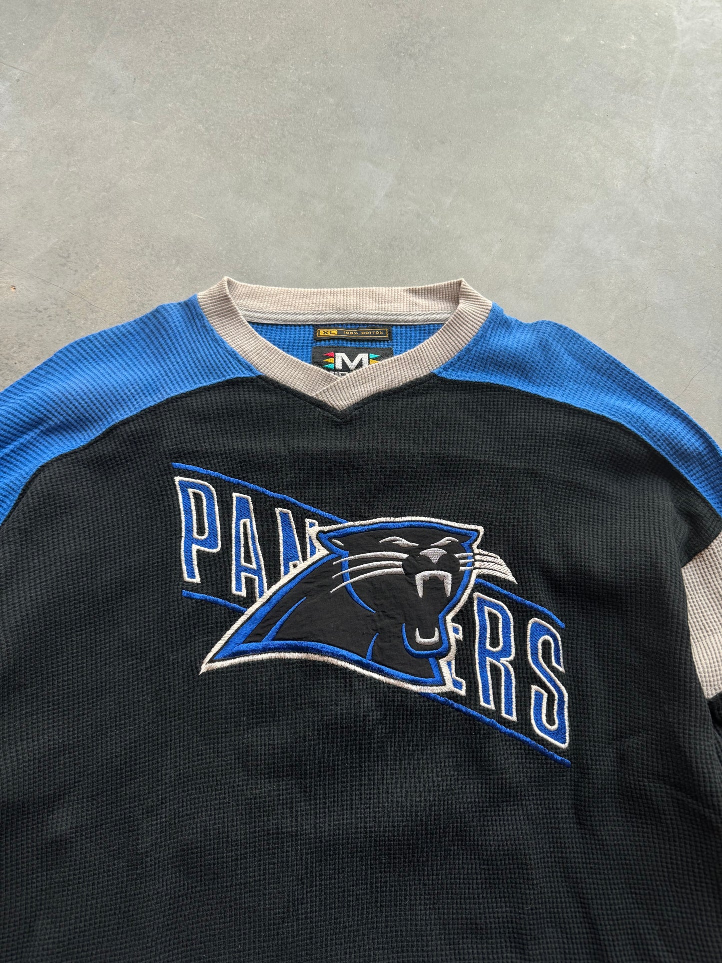 90’s Carolina Panthers Vintage Mirage Waffle Knit Longsleeve Tee (XL)