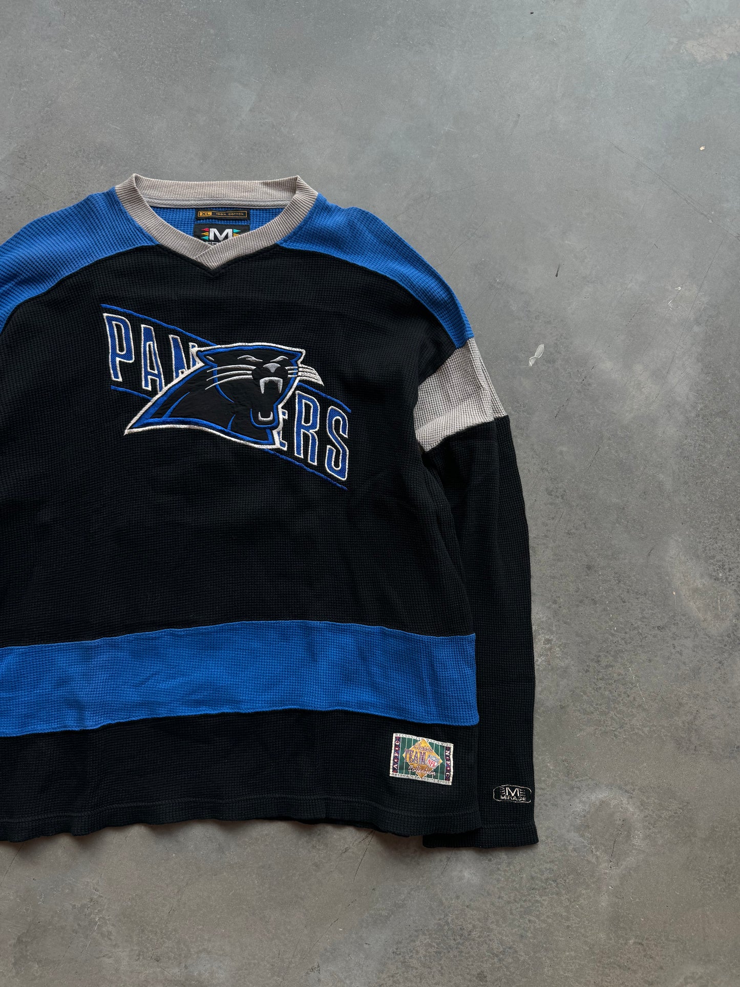 90’s Carolina Panthers Vintage Mirage Waffle Knit Longsleeve Tee (XL)