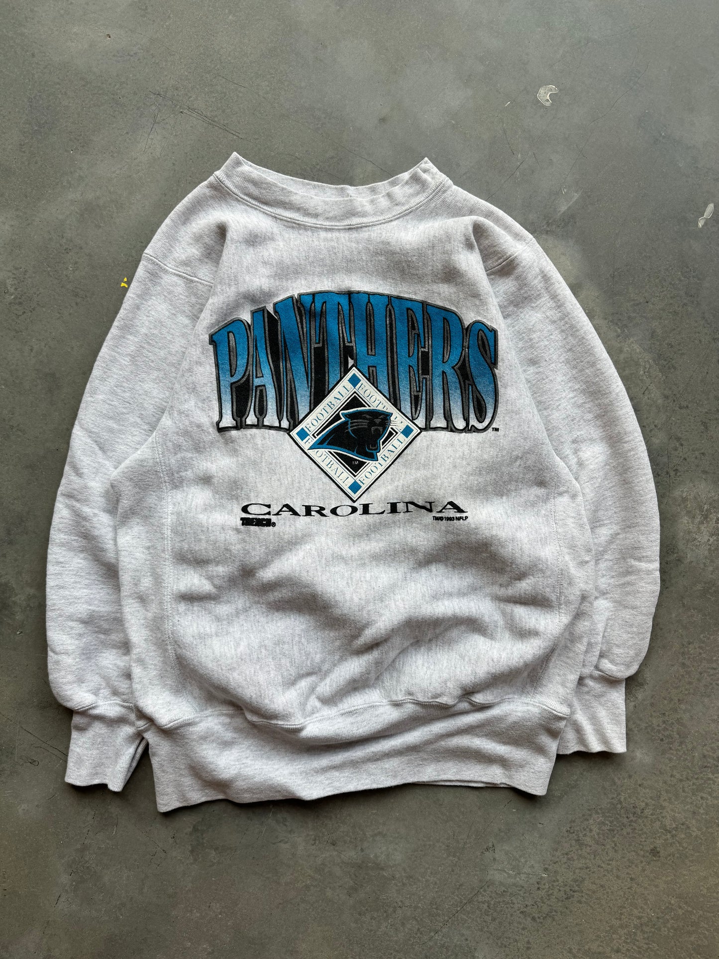 1993 Carolina Panthers Vintage Heather Grey Trench Heavyweight NFL Crewneck (Medium)