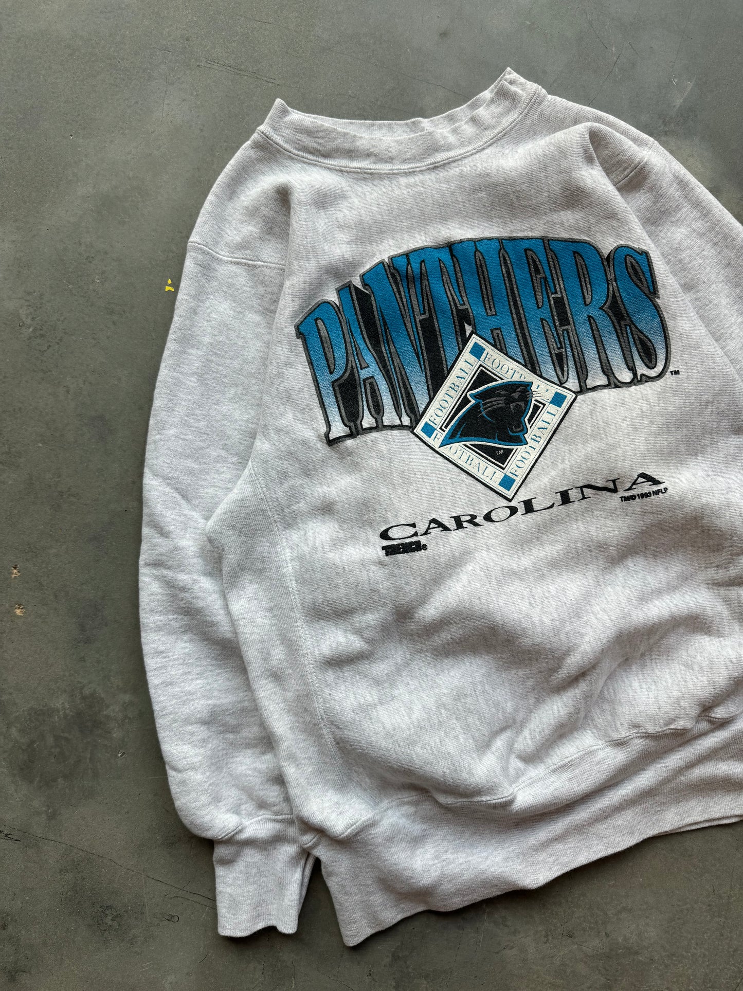 1993 Carolina Panthers Vintage Heather Grey Trench Heavyweight NFL Crewneck (Medium)