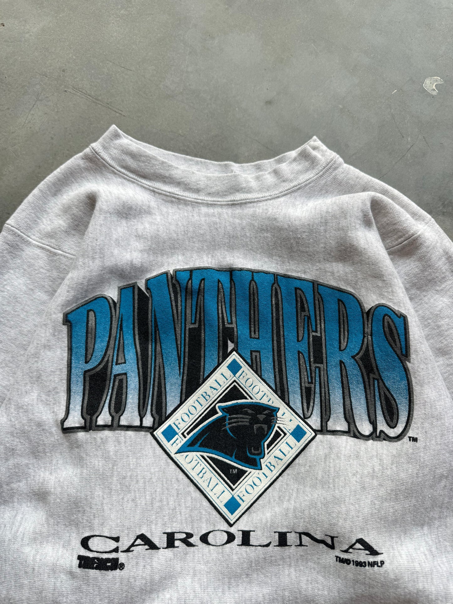 1993 Carolina Panthers Vintage Heather Grey Trench Heavyweight NFL Crewneck (Medium)