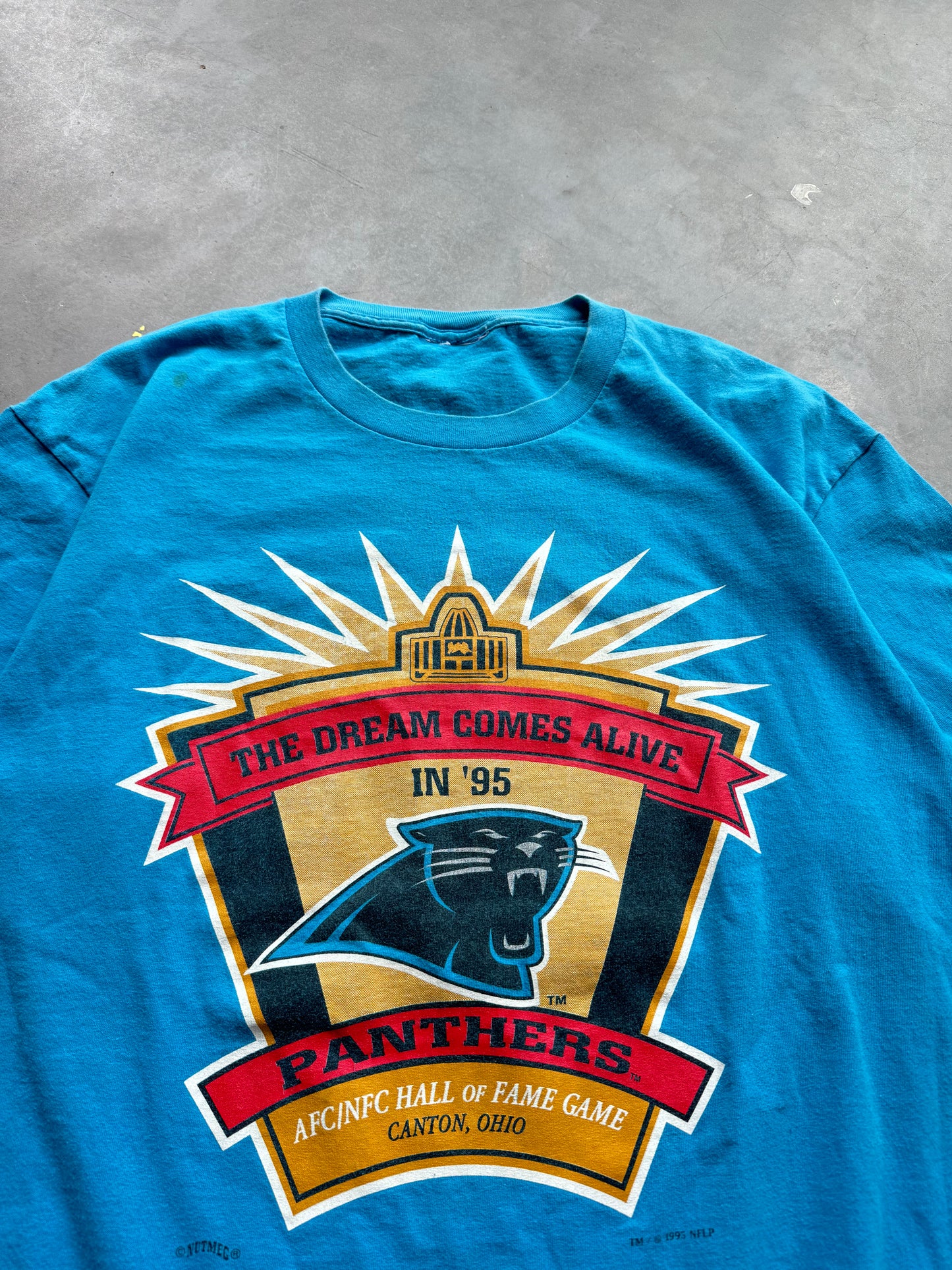 1995 Carolina Panthers Vintage Hall of Fame Game Inaugural Season Schedule NFL Tee (XL)