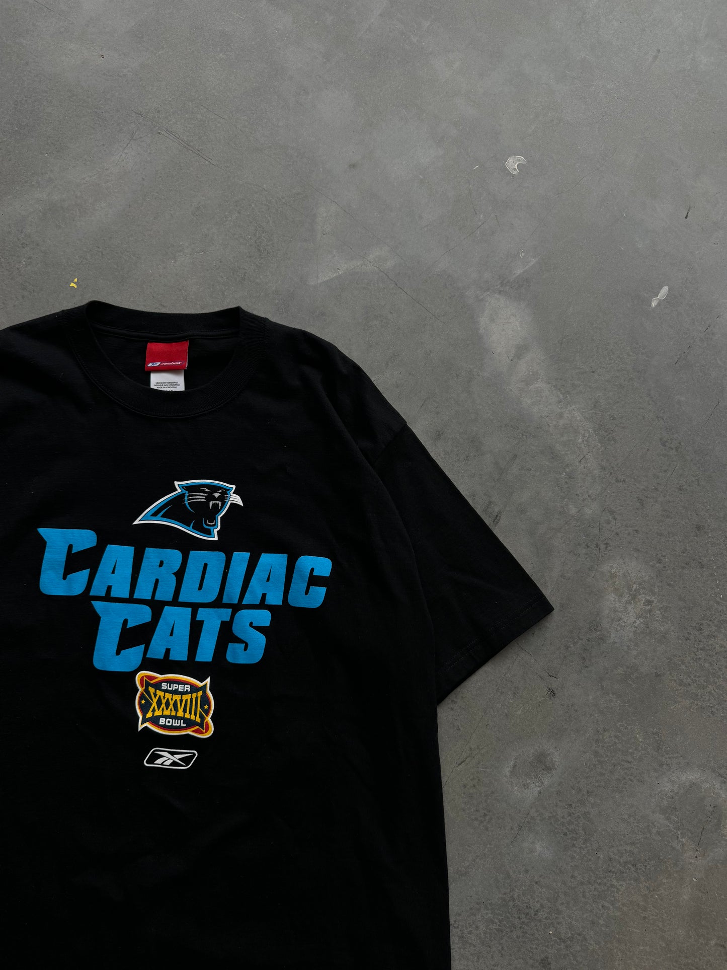 2004 Carolina Panthers Cardiac Cats Super Bowl XXXVIII Vintage Reebok NFL Tee (Large)