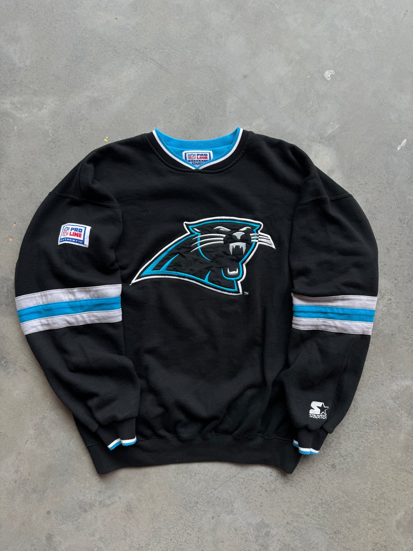 90’s Carolina Panthers Vintage Starter Ribbed NFL Big Logo NFL Crewneck (Large)