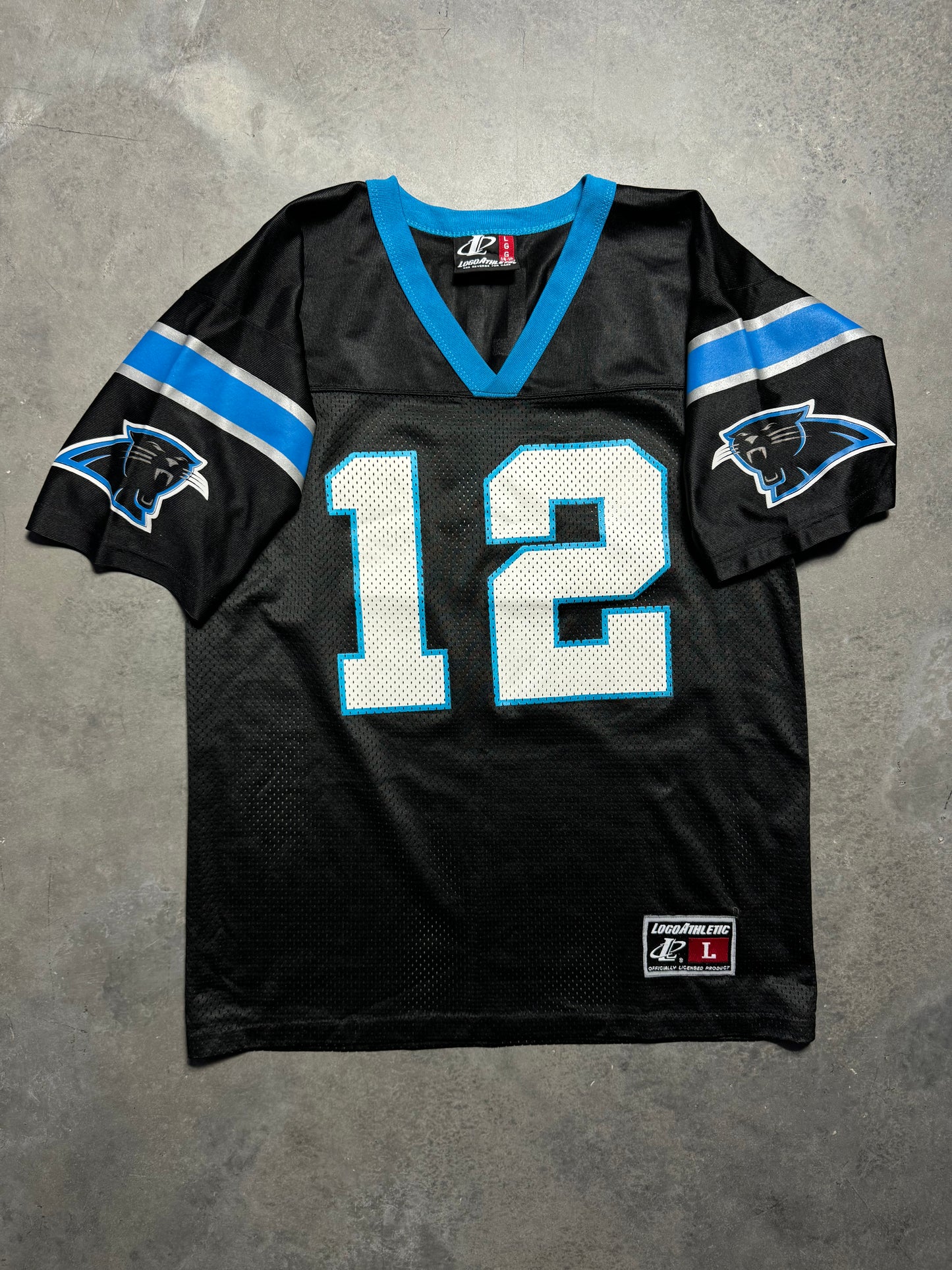 90’s Carolina Panthers Kerry Collins Vintage Black Logo Athletic NFL Jersey (Youth Large)
