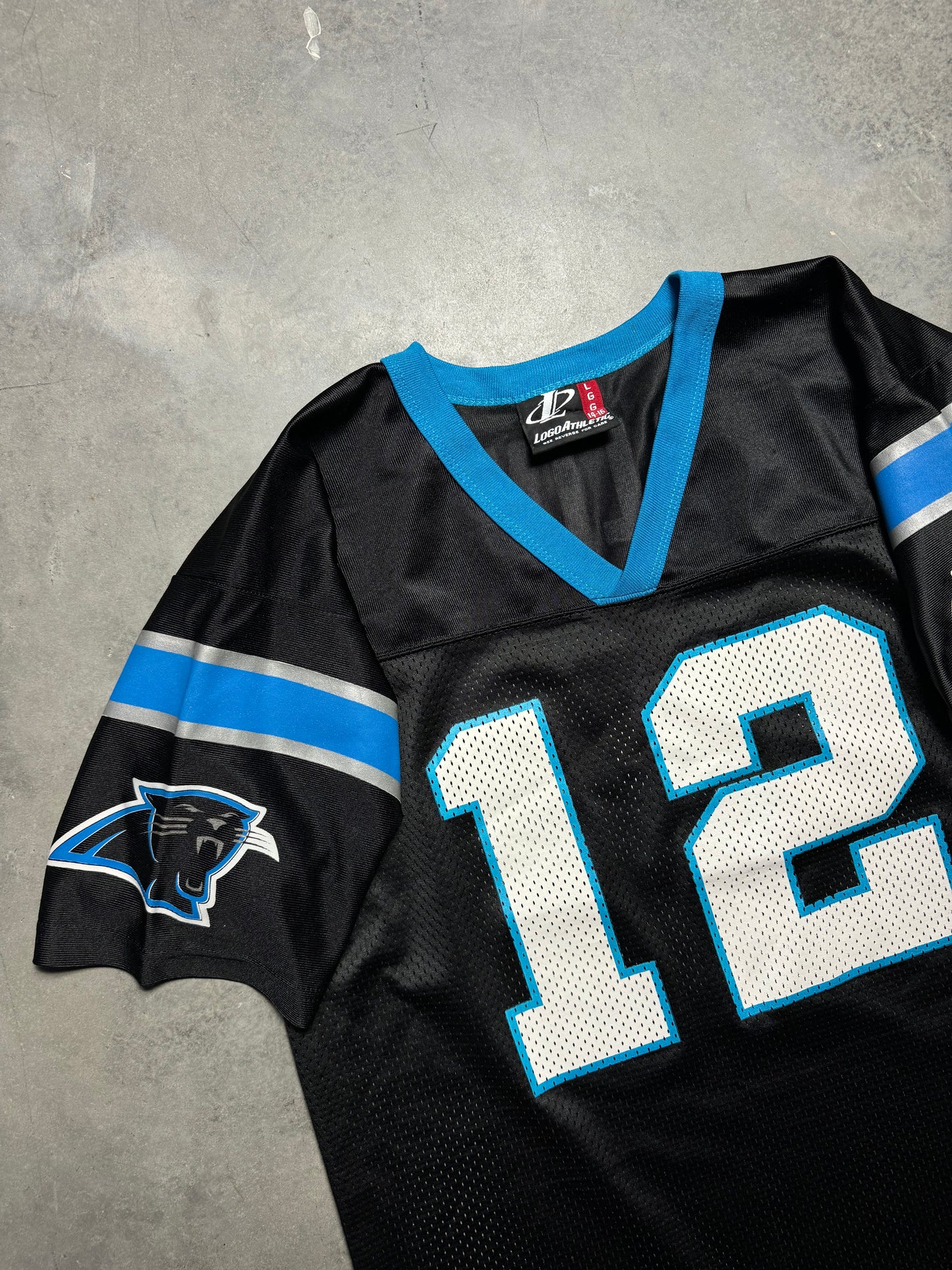 90’s Carolina Panthers Kerry Collins Vintage Black Logo Athletic NFL Jersey (Youth Large)