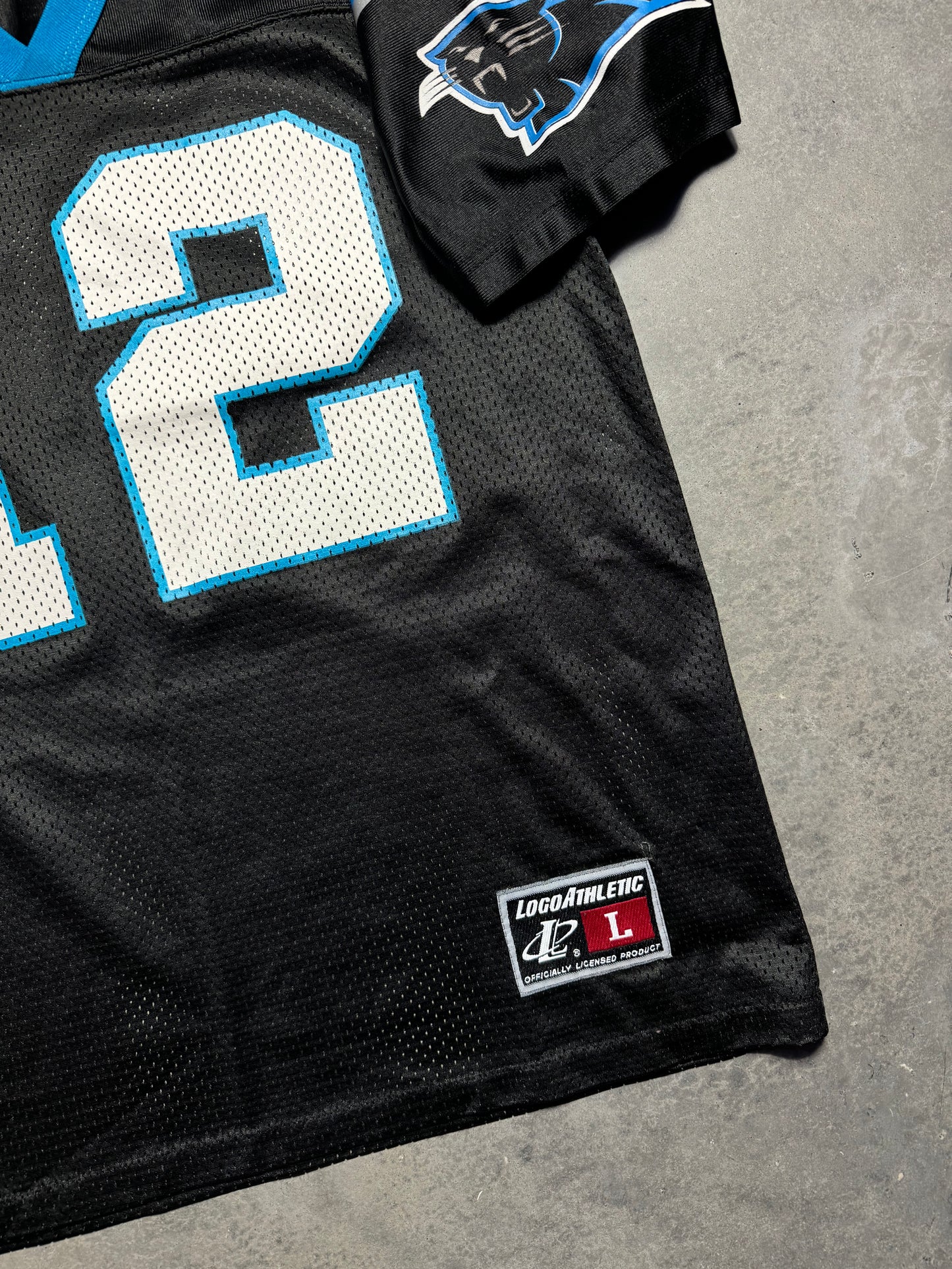 90’s Carolina Panthers Kerry Collins Vintage Black Logo Athletic NFL Jersey (Youth Large)