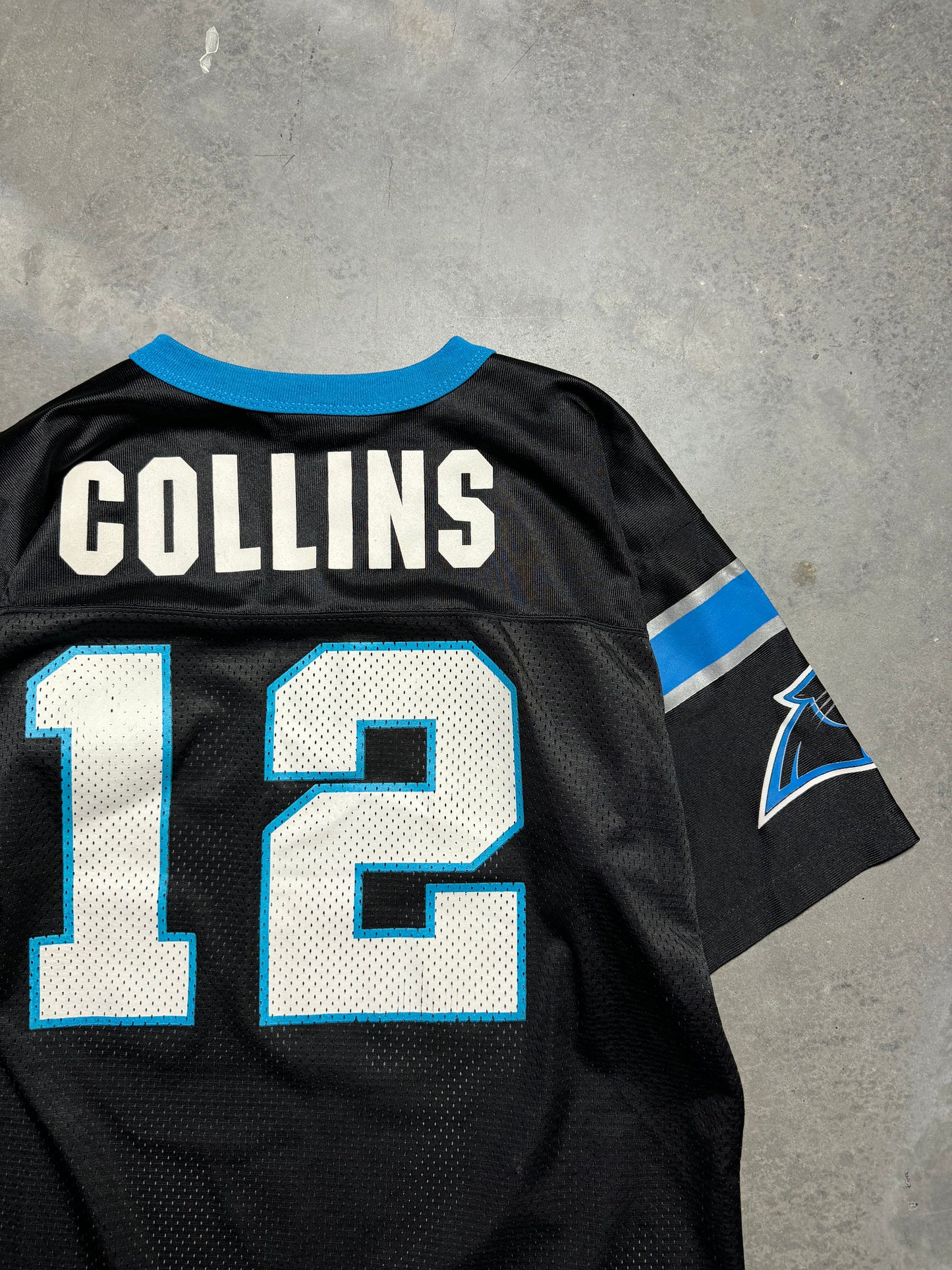 90’s Carolina Panthers Kerry Collins Vintage Black Logo Athletic NFL Jersey (Youth Large)
