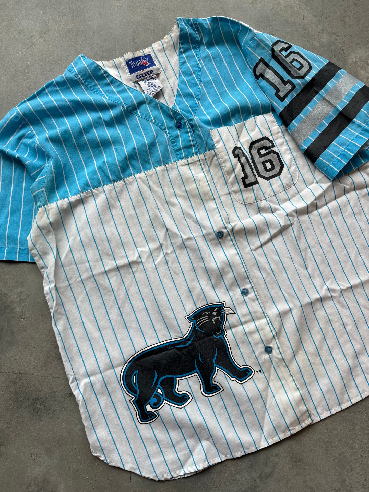 90’s Carolina Panthers Vintage Pinstriped NFL Button Up Lightweight Jersey (Large)