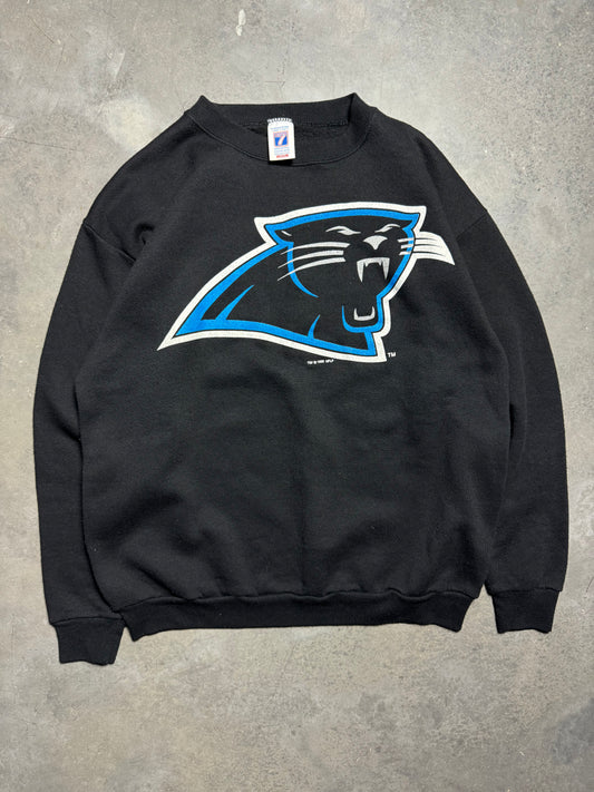 1995 Carolina Panthers Vintage Black Logo 7 Big Logo Inaugural Season NFL Crewneck (Medium)