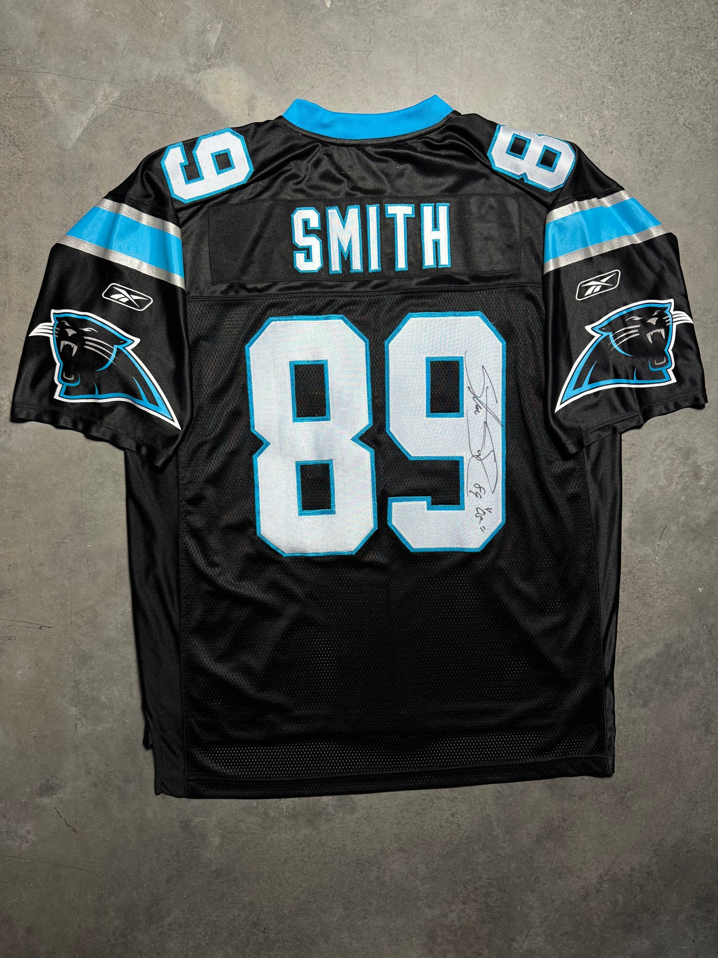 2005 Carolina Panthers Steve Smith Triple Crown Winner Inscribed Vintage Black Reebok Fully Stitched NFL Jersey - Deadstock & Signed (XL)