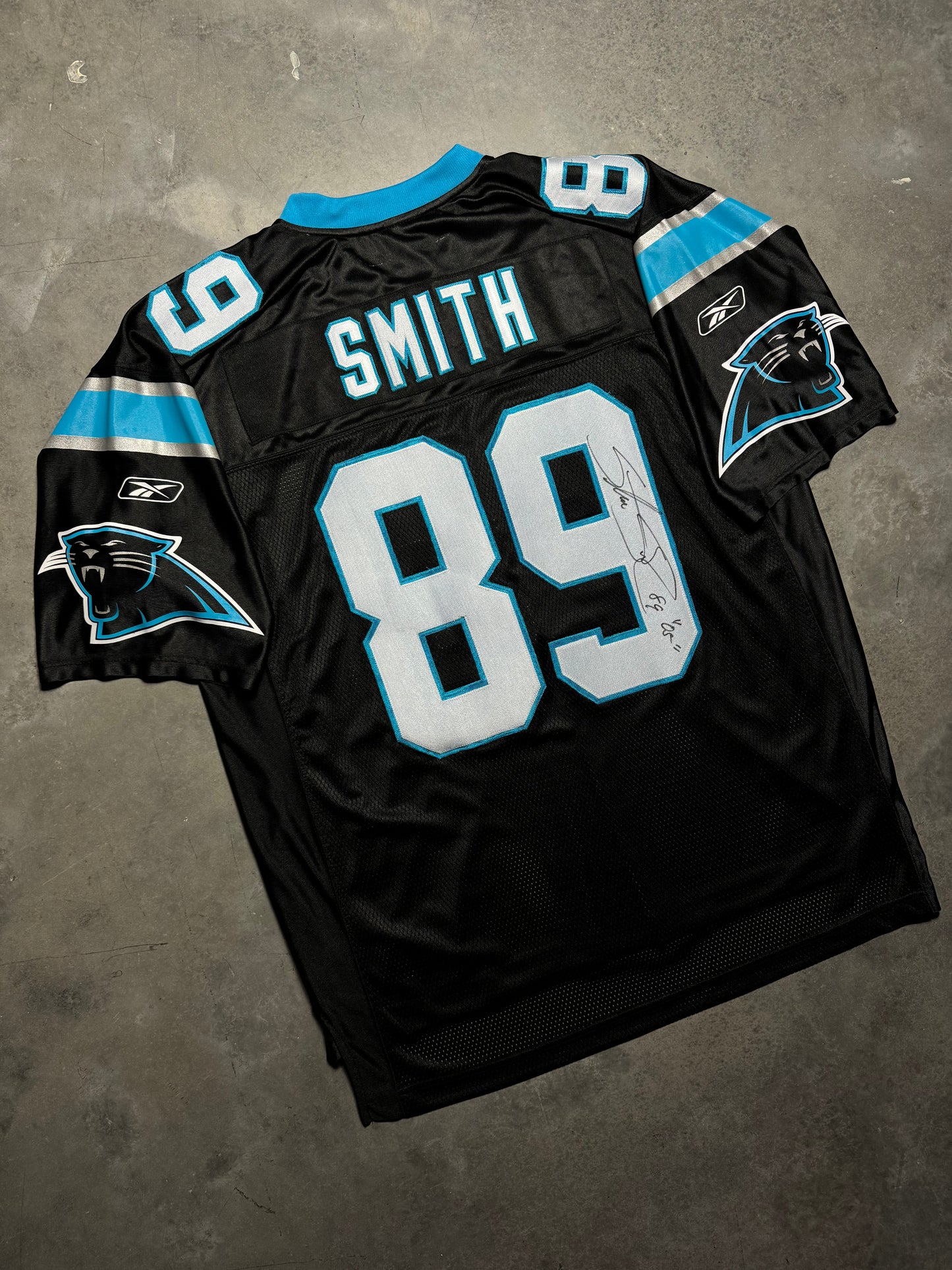 2005 Carolina Panthers Steve Smith Triple Crown Winner Inscribed Vintage Black Reebok Fully Stitched NFL Jersey - Deadstock & Signed (XL)