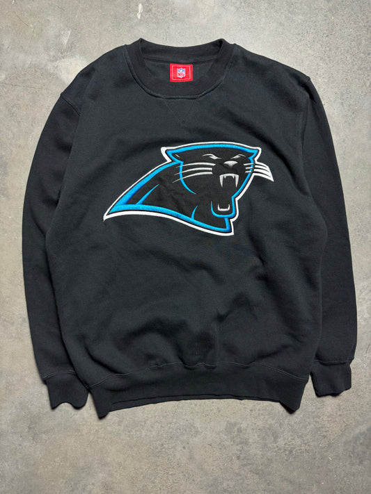00’s Carolina Panthers Vintage Black Big Logo Fully Embroidered NFL Crewneck (Medium)
