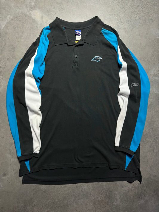 00’s Carolina Panthers Vintage Reebok Colorblocked Thick Longsleeve NFL Polo Collared Shirt (XXXXL)